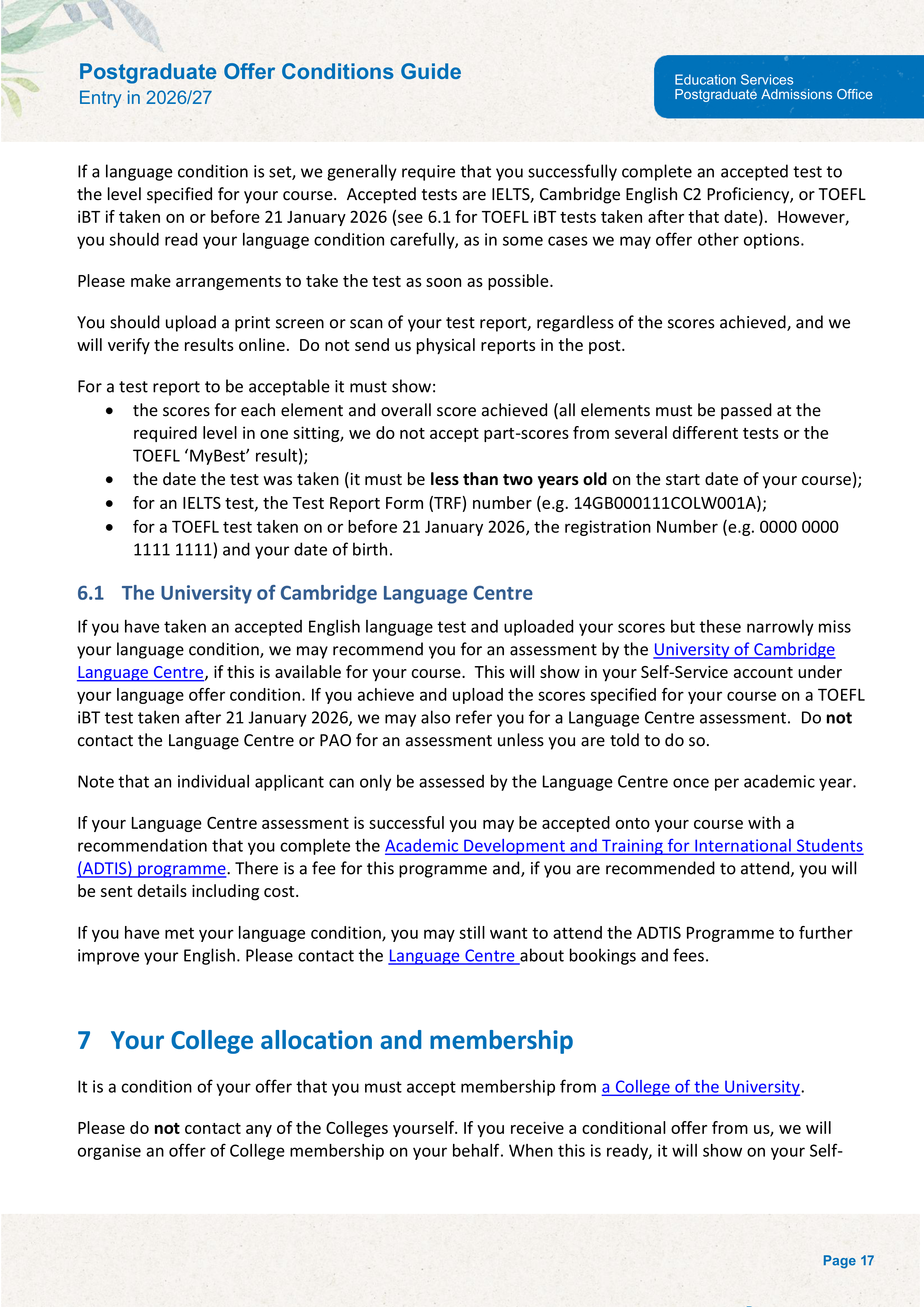 University of Cambridge Postgraduate Offer Conditions Guide — page 21