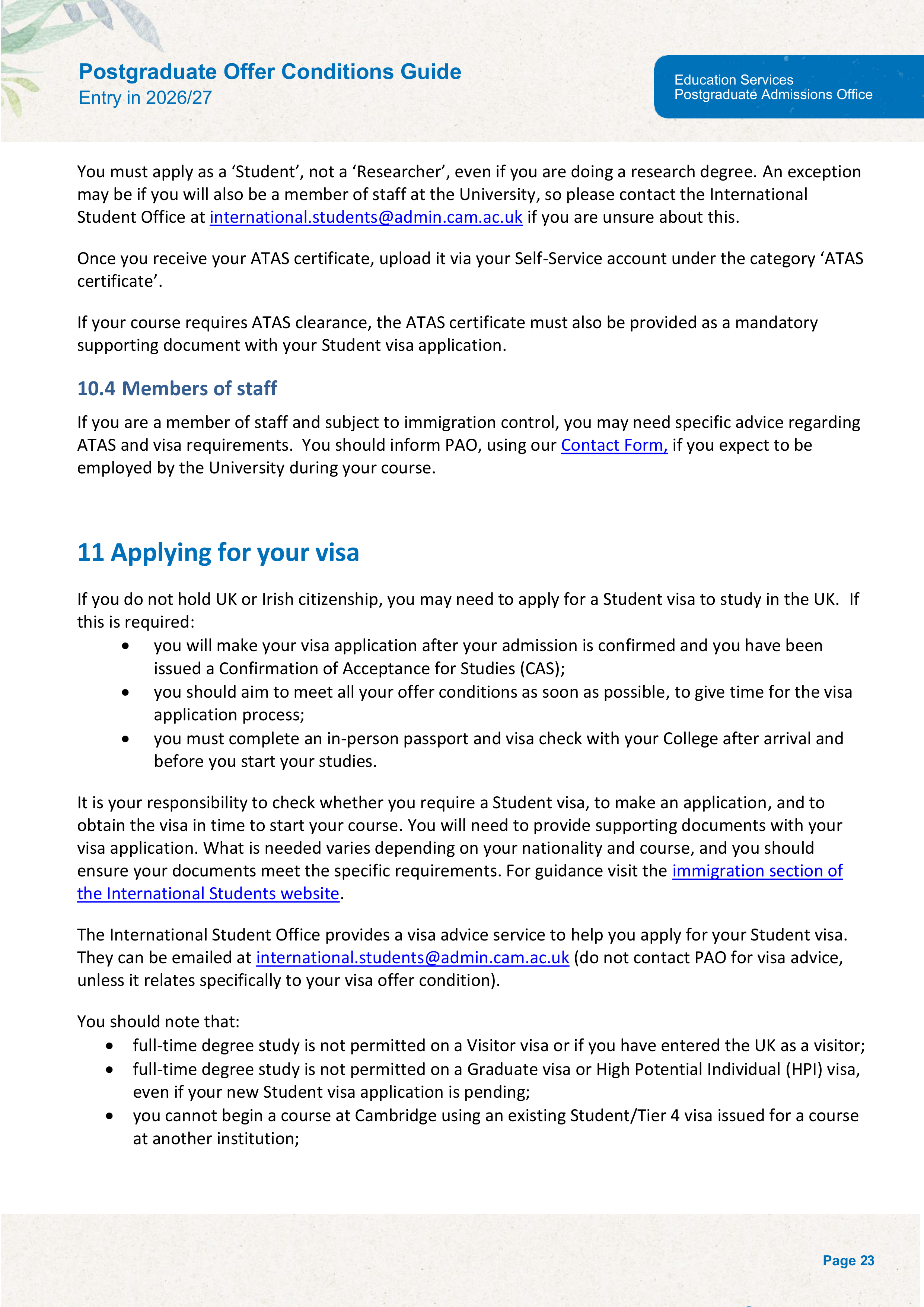 University of Cambridge Postgraduate Offer Conditions Guide — page 27