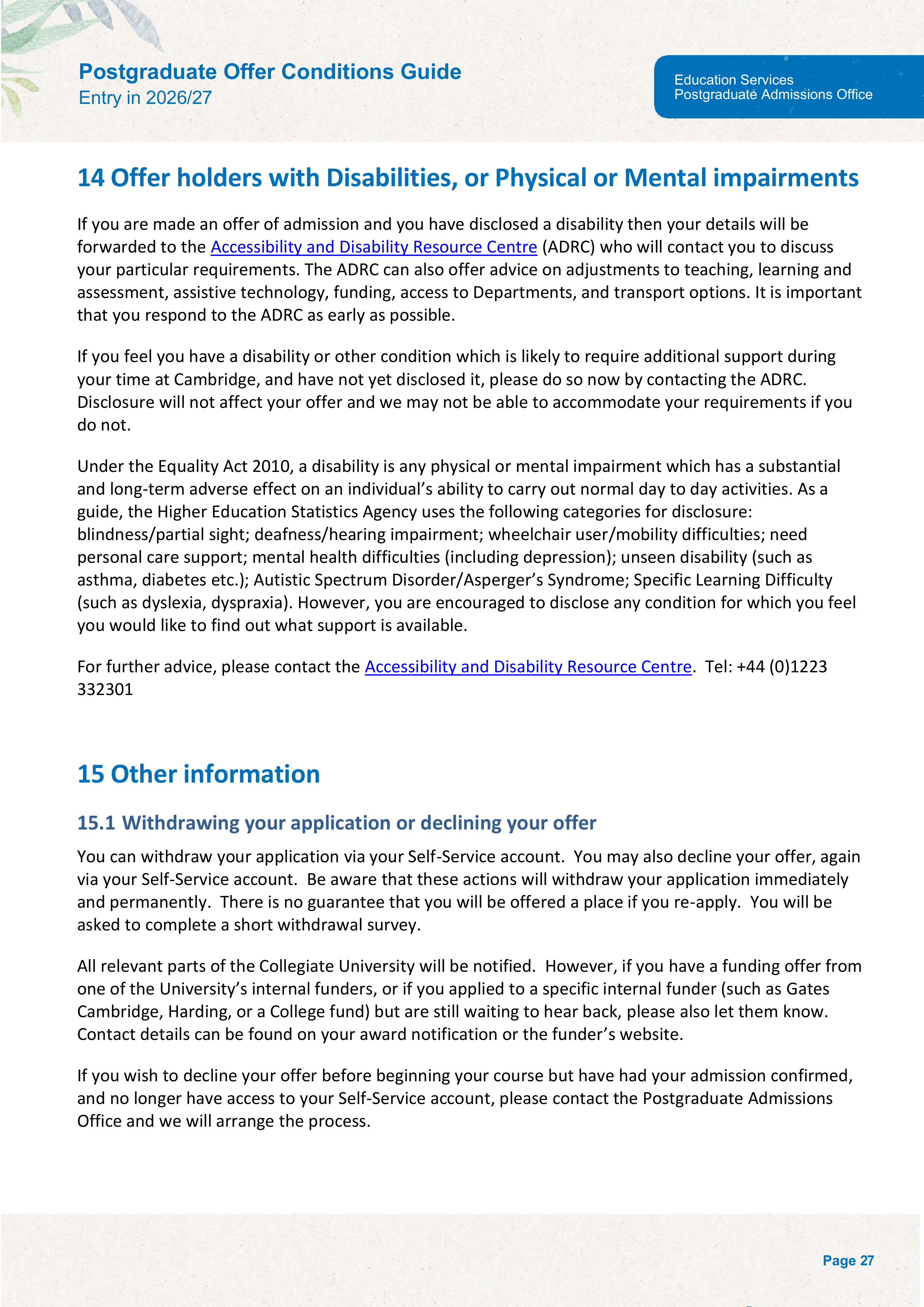 University of Cambridge Postgraduate Offer Conditions Guide — page 31
