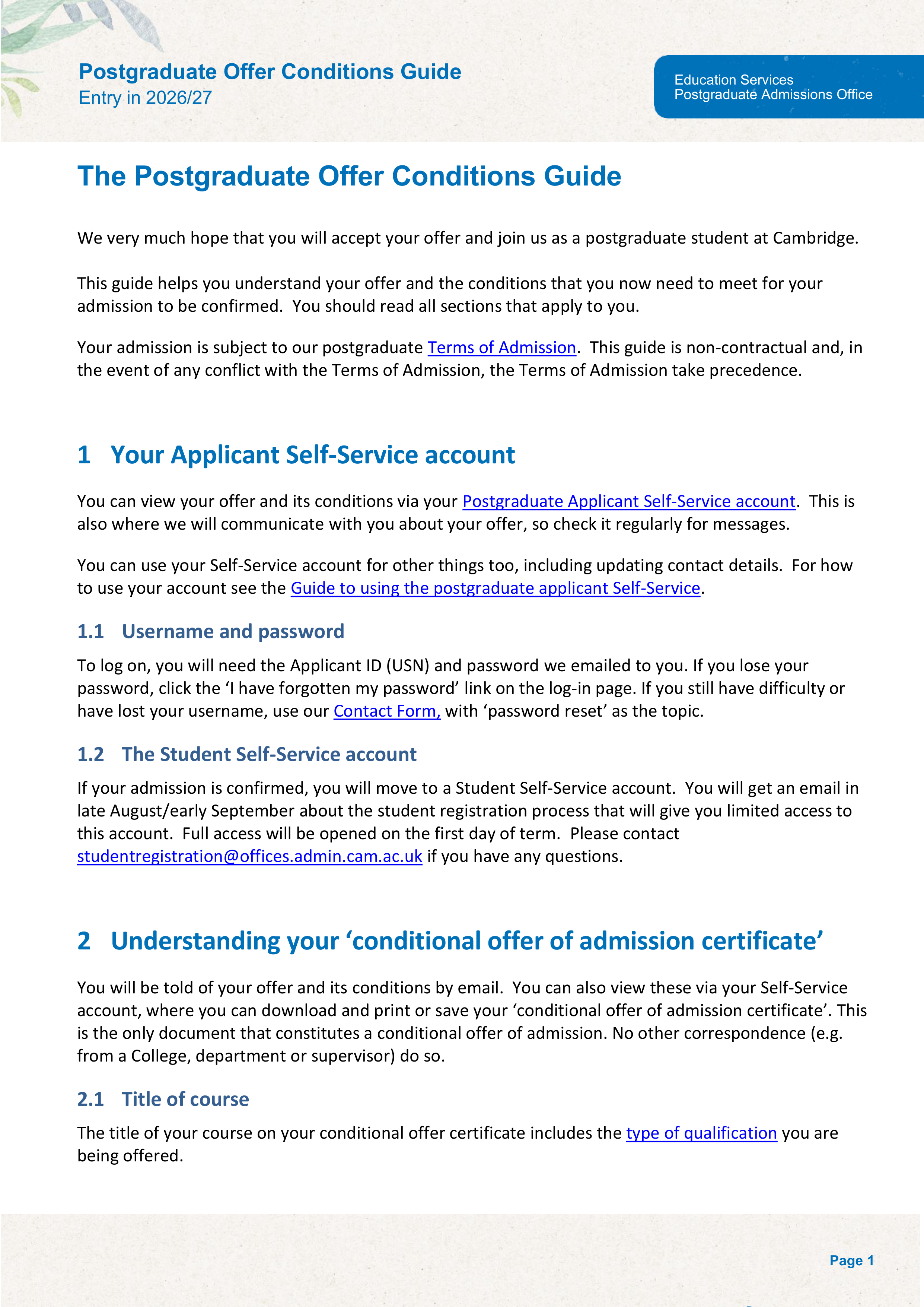 University of Cambridge Postgraduate Offer Conditions Guide — page 5