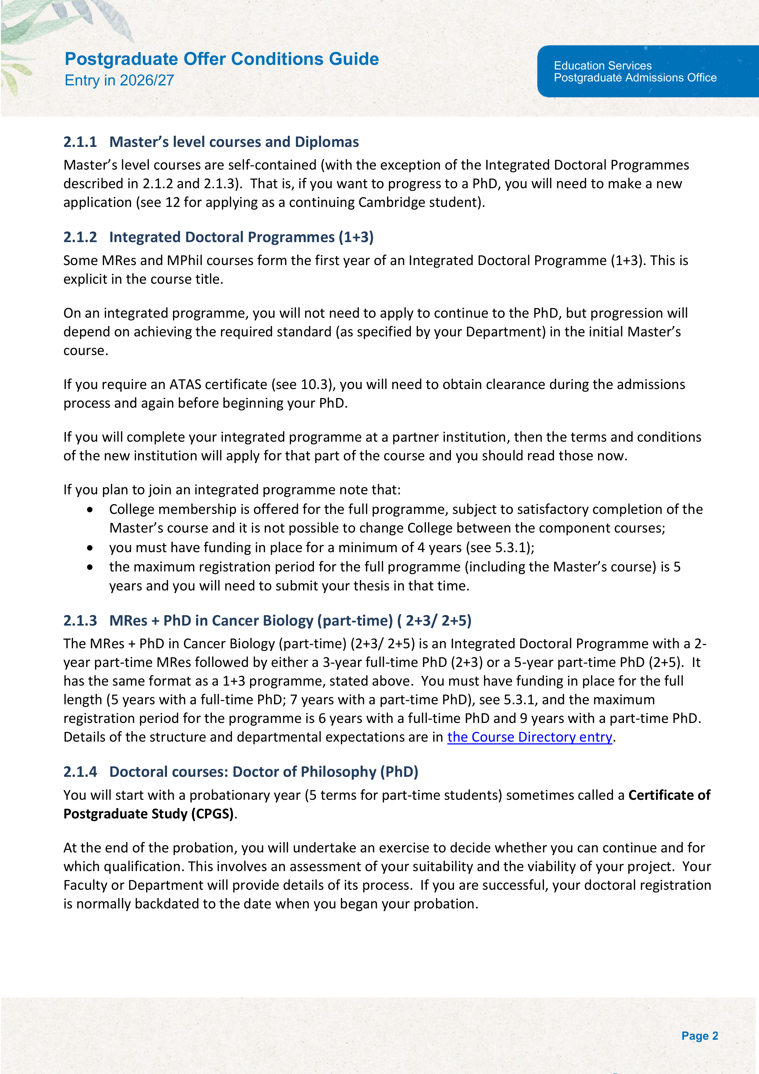 University of Cambridge Postgraduate Offer Conditions Guide — page 6