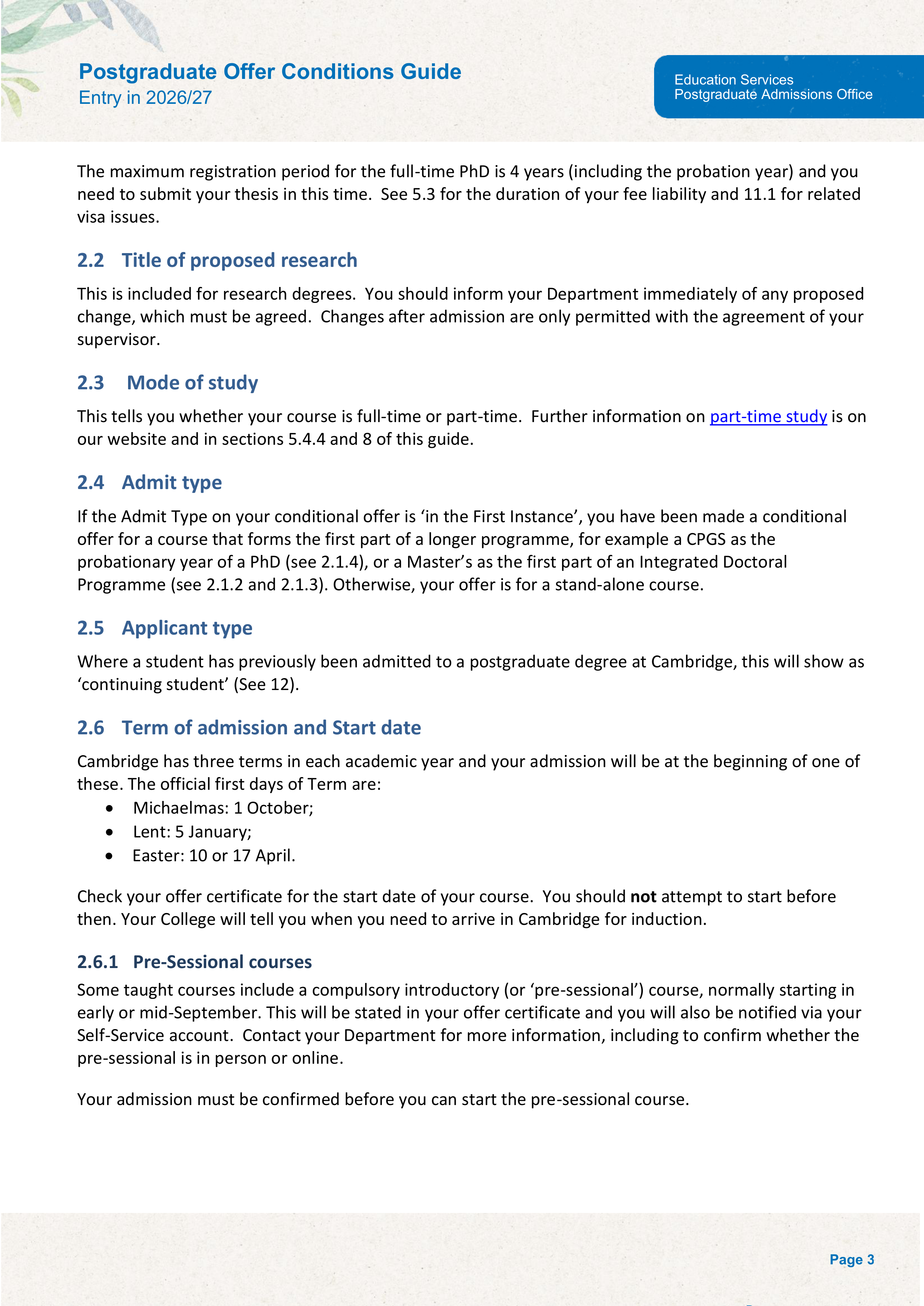 University of Cambridge Postgraduate Offer Conditions Guide — page 7