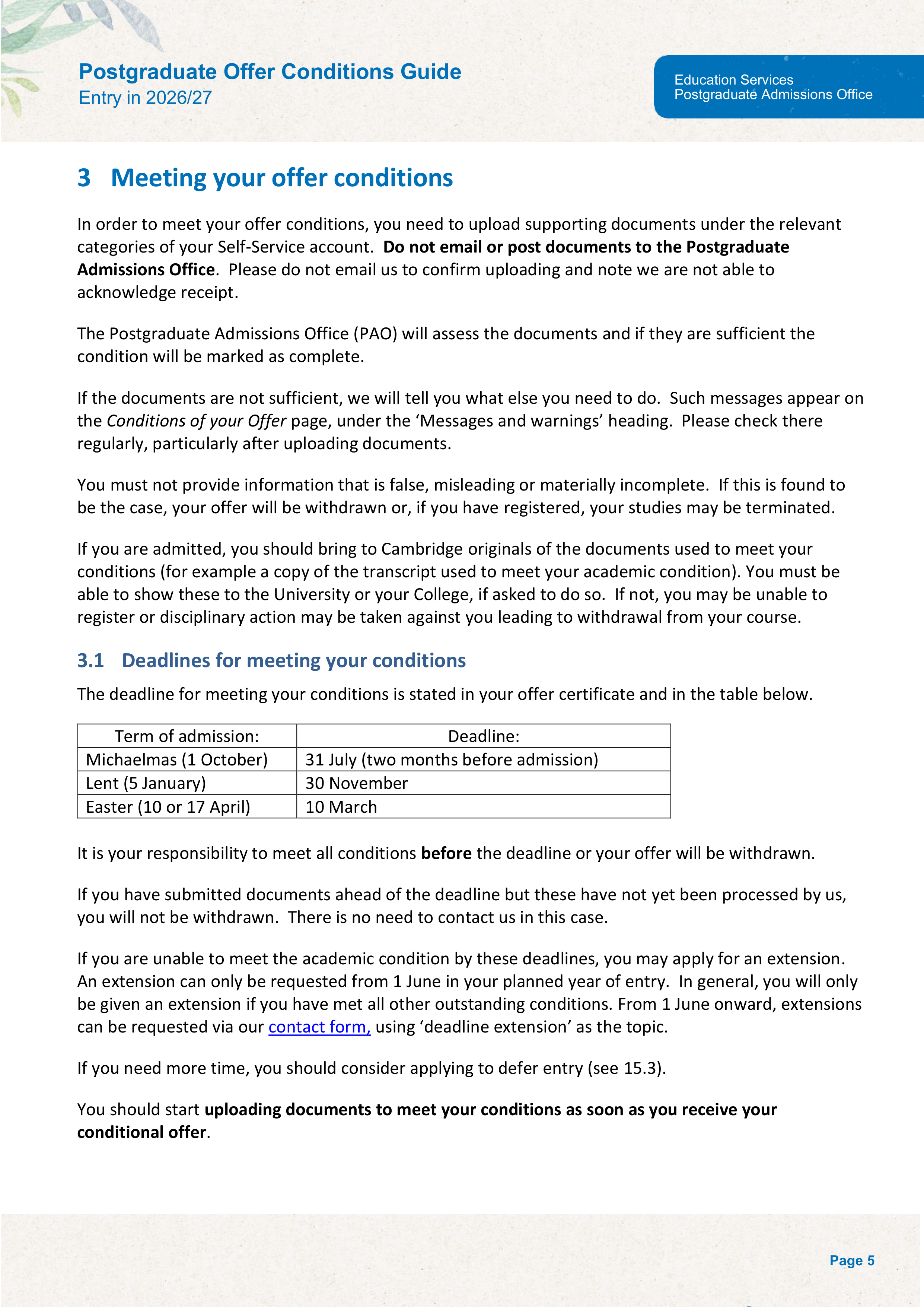 University of Cambridge Postgraduate Offer Conditions Guide — page 9