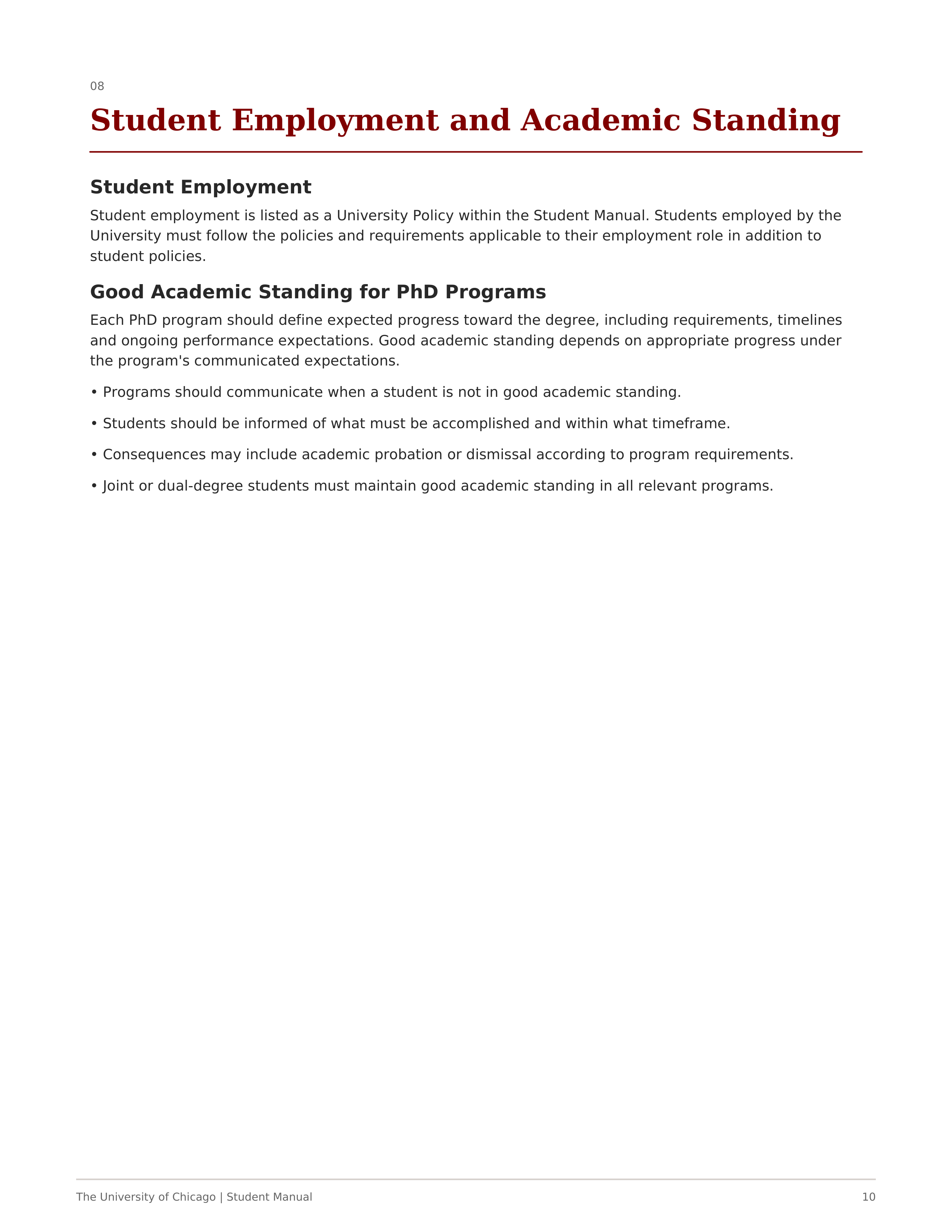 University of Chicago Student Manual of University Policies and Regulations Handbook — page 10