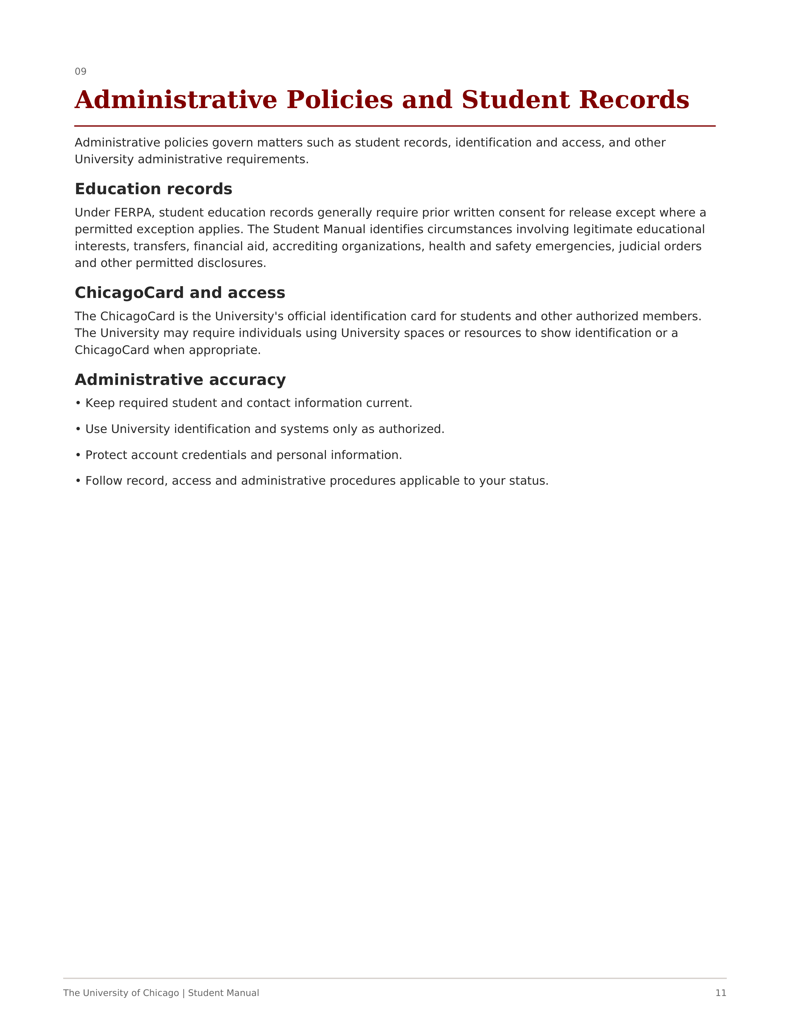 University of Chicago Student Manual of University Policies and Regulations Handbook — page 11