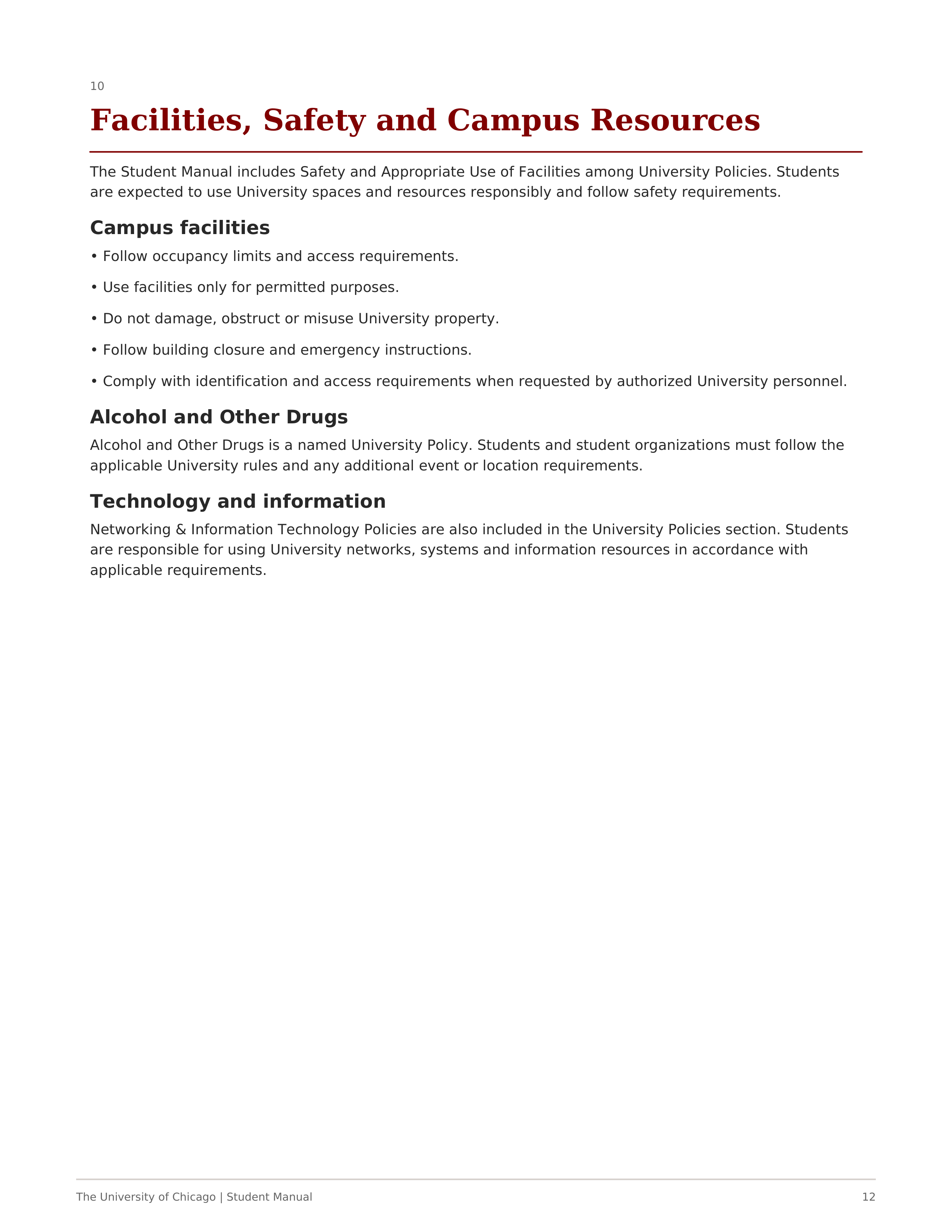 University of Chicago Student Manual of University Policies and Regulations Handbook — page 12