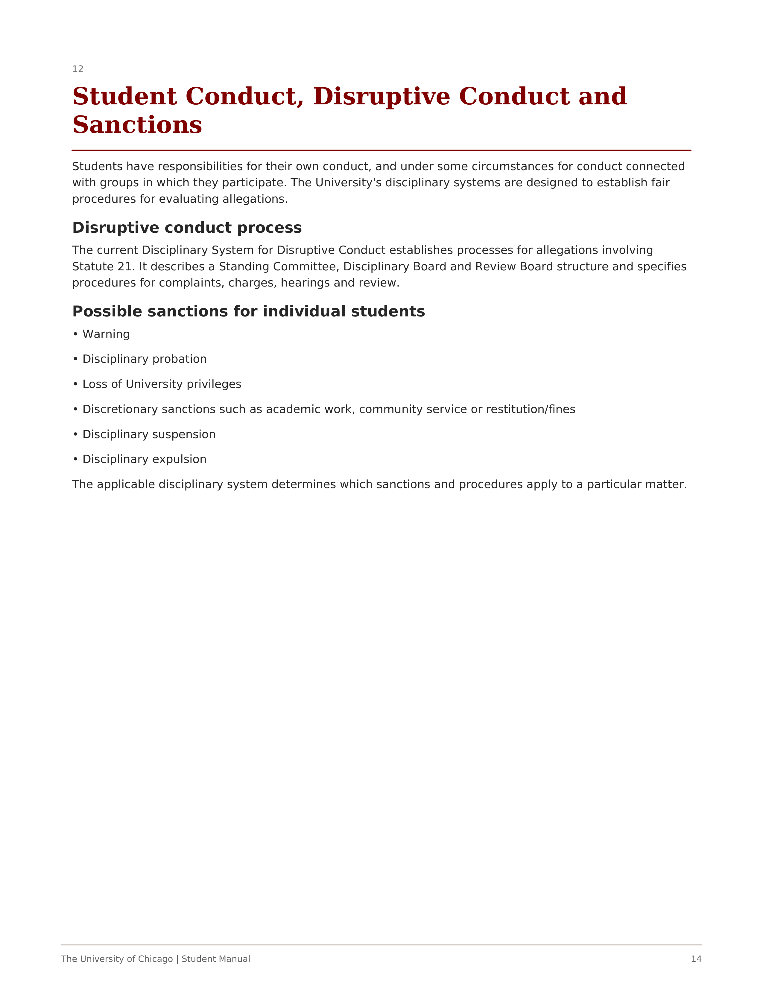 University of Chicago Student Manual of University Policies and Regulations Handbook — page 14