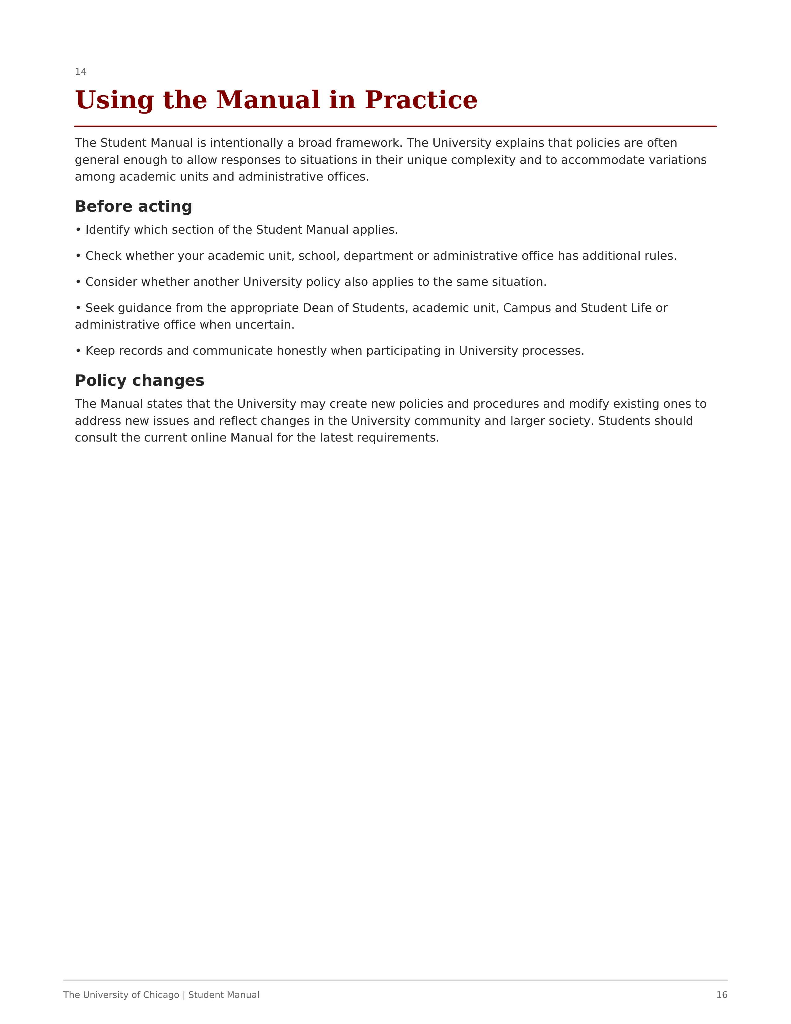 University of Chicago Student Manual of University Policies and Regulations Handbook — page 16