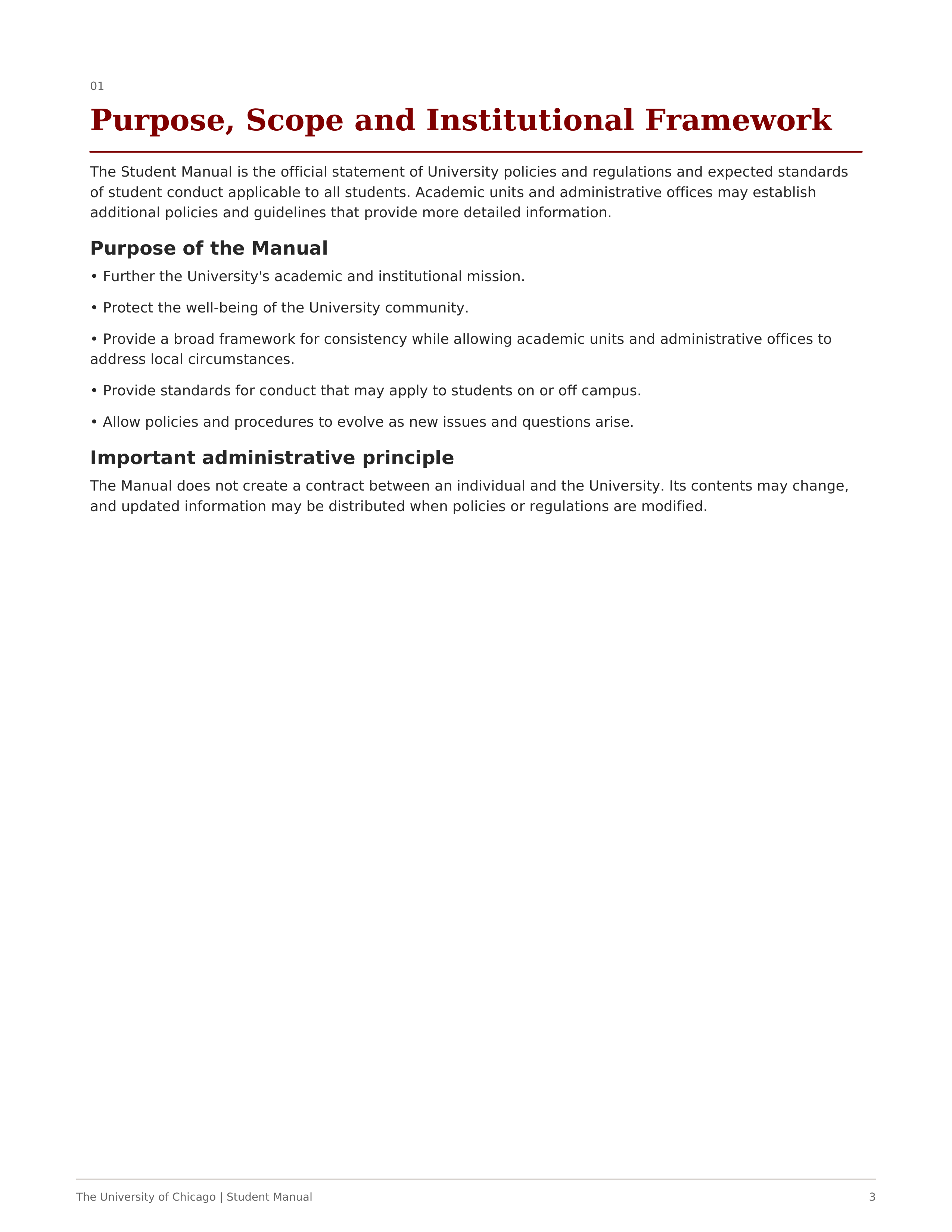 University of Chicago Student Manual of University Policies and Regulations Handbook — page 3