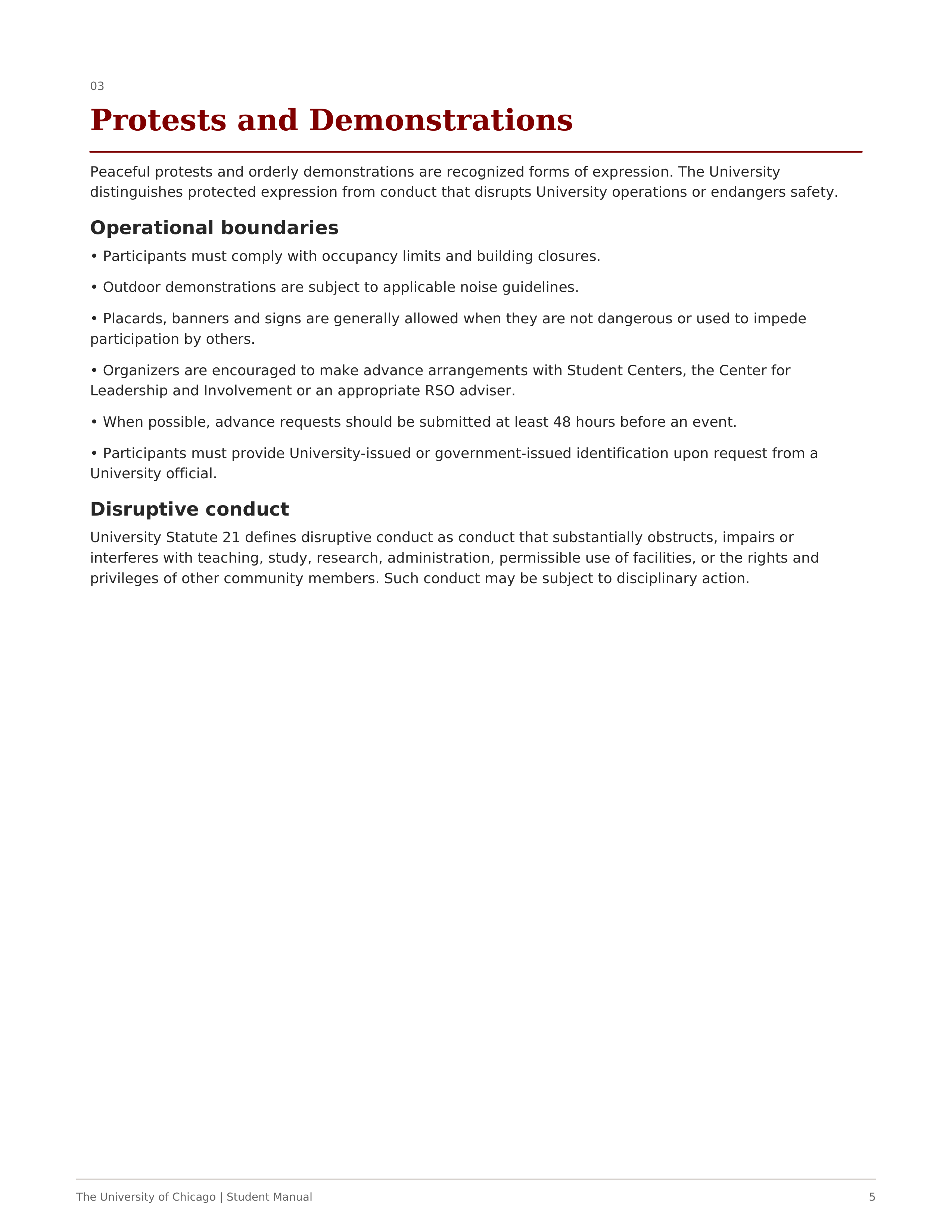 University of Chicago Student Manual of University Policies and Regulations Handbook — page 5