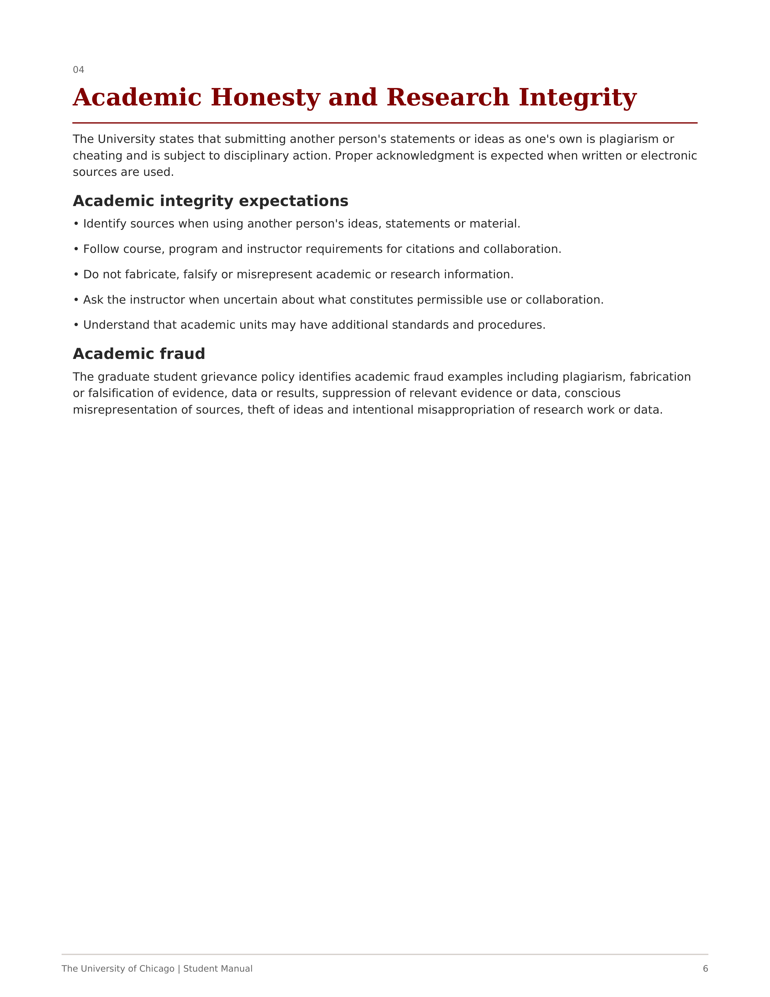 University of Chicago Student Manual of University Policies and Regulations Handbook — page 6