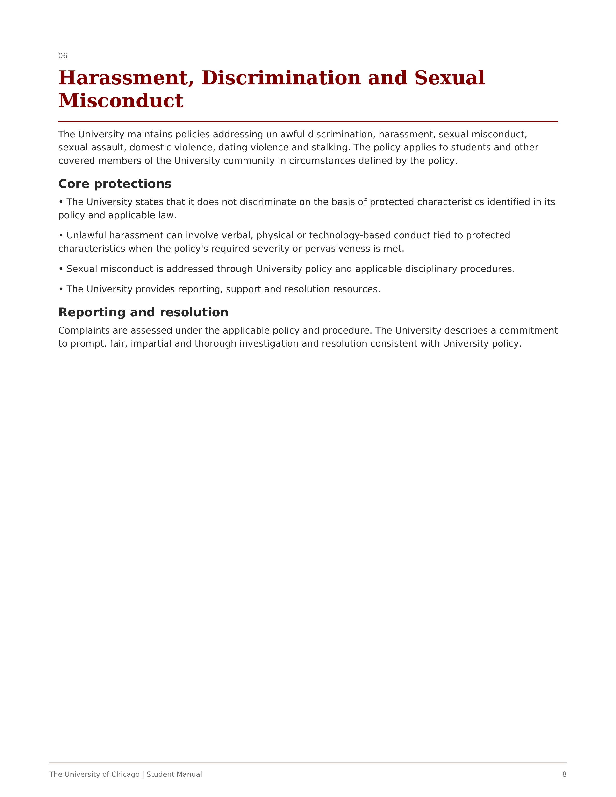 University of Chicago Student Manual of University Policies and Regulations Handbook — page 8