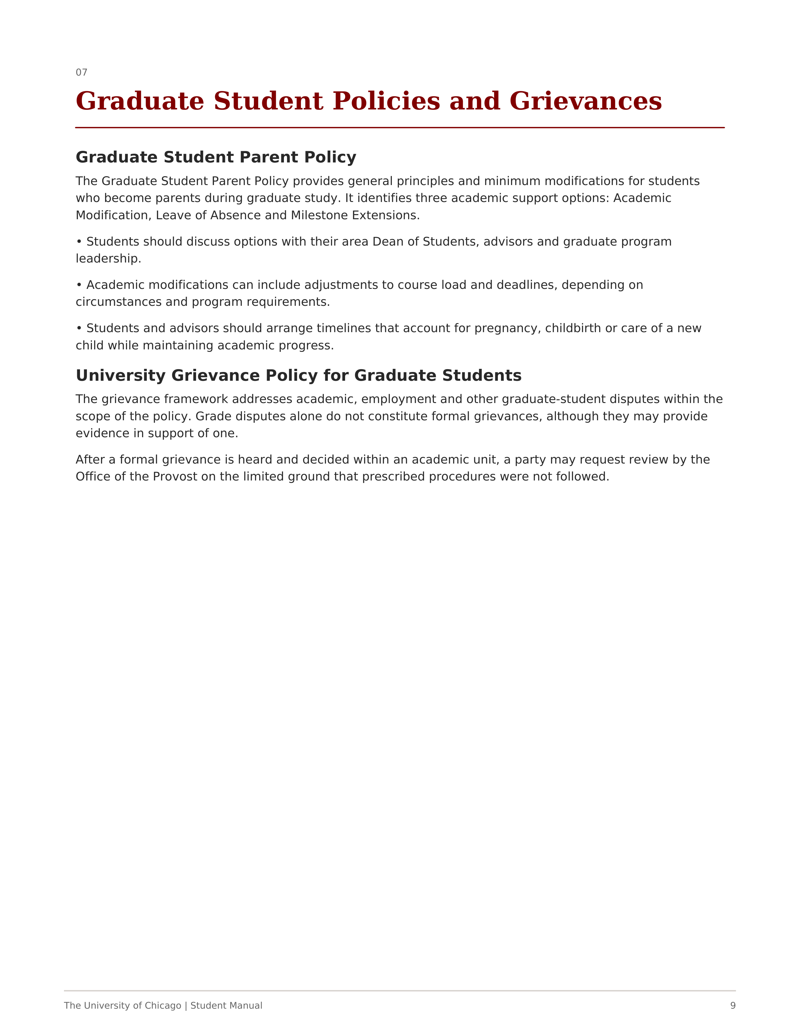 University of Chicago Student Manual of University Policies and Regulations Handbook — page 9