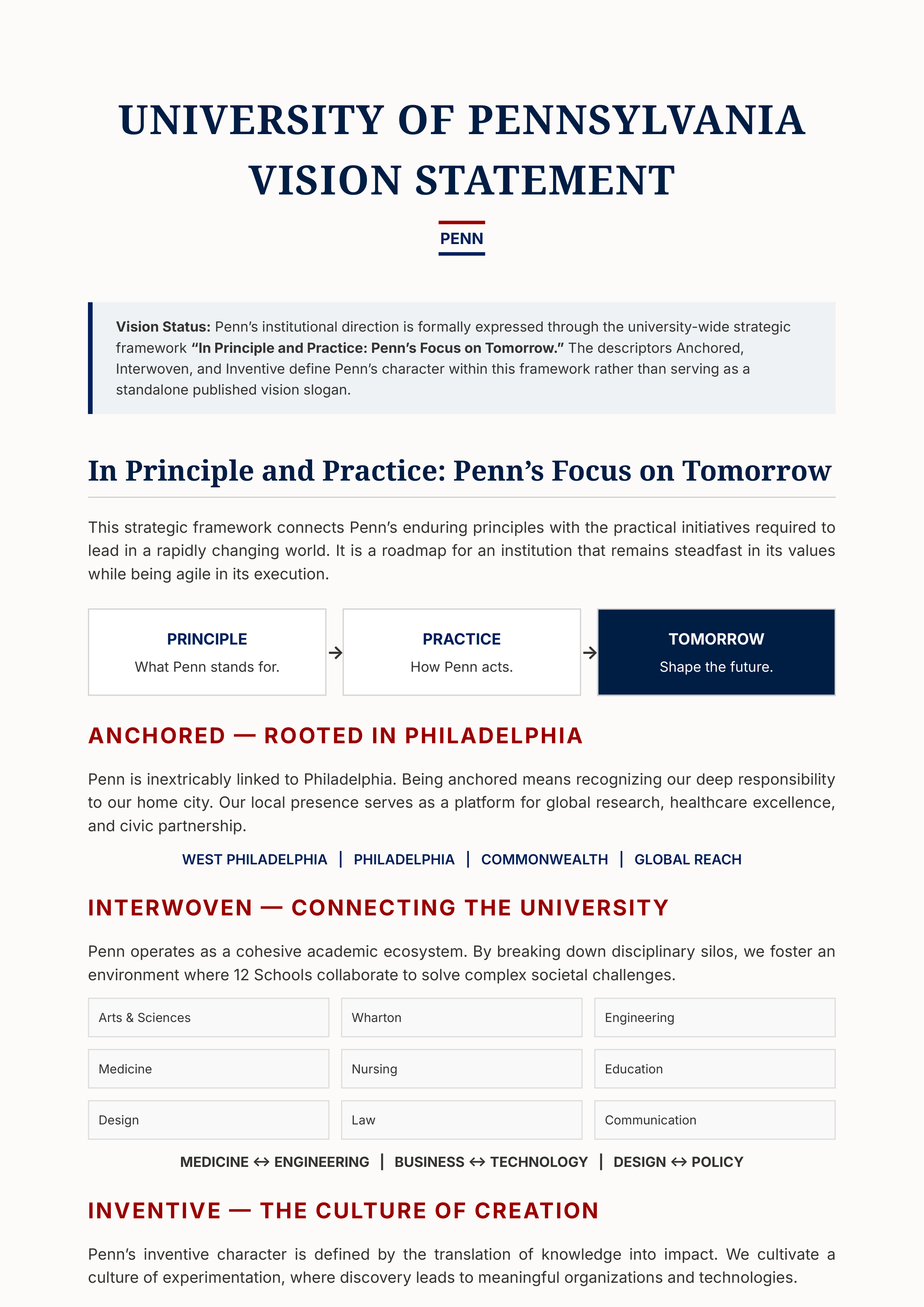 University of Pennsylvania Vision Statement — page 1
