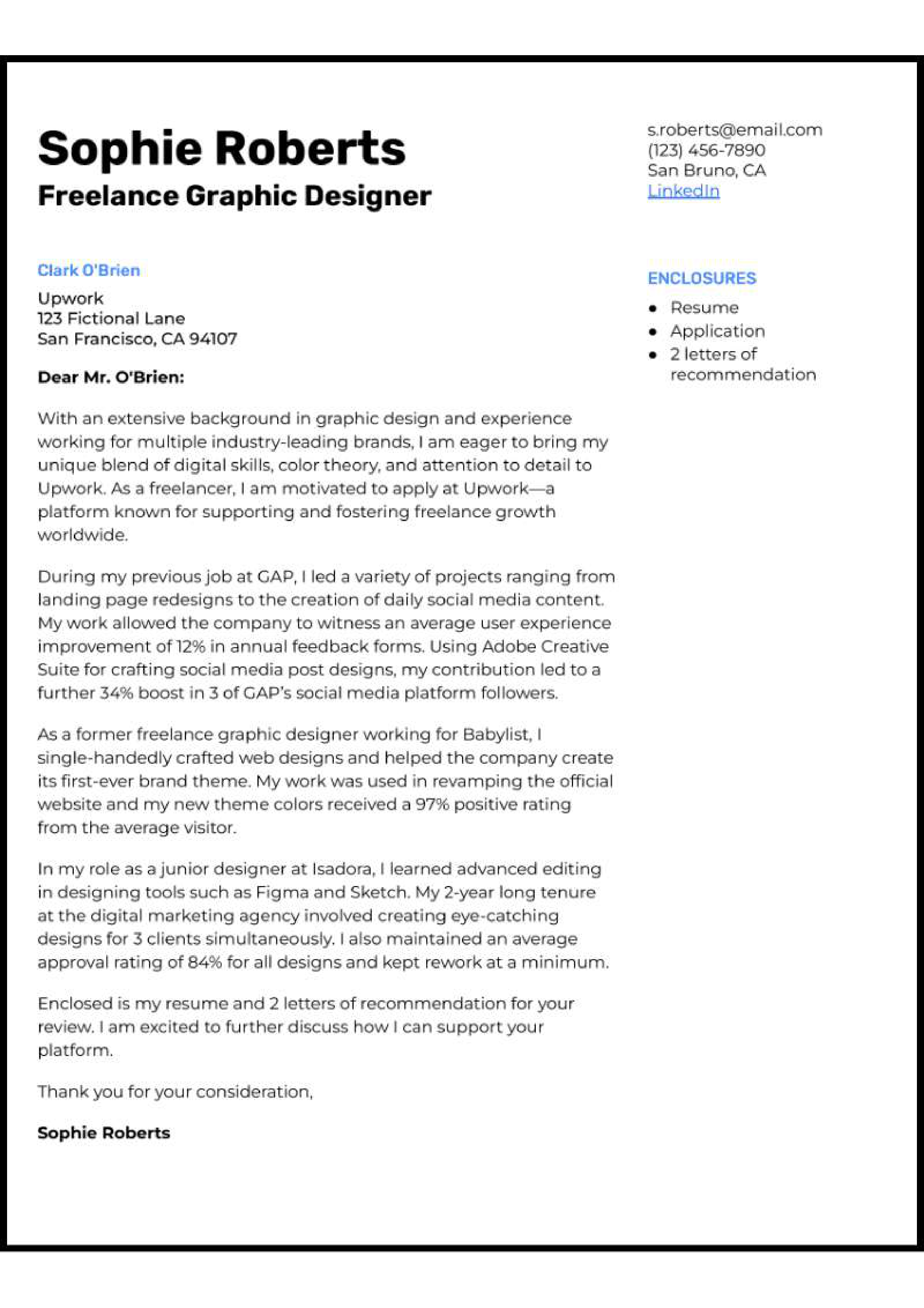 Upwork Graphic Designer Cover Letter — page 1