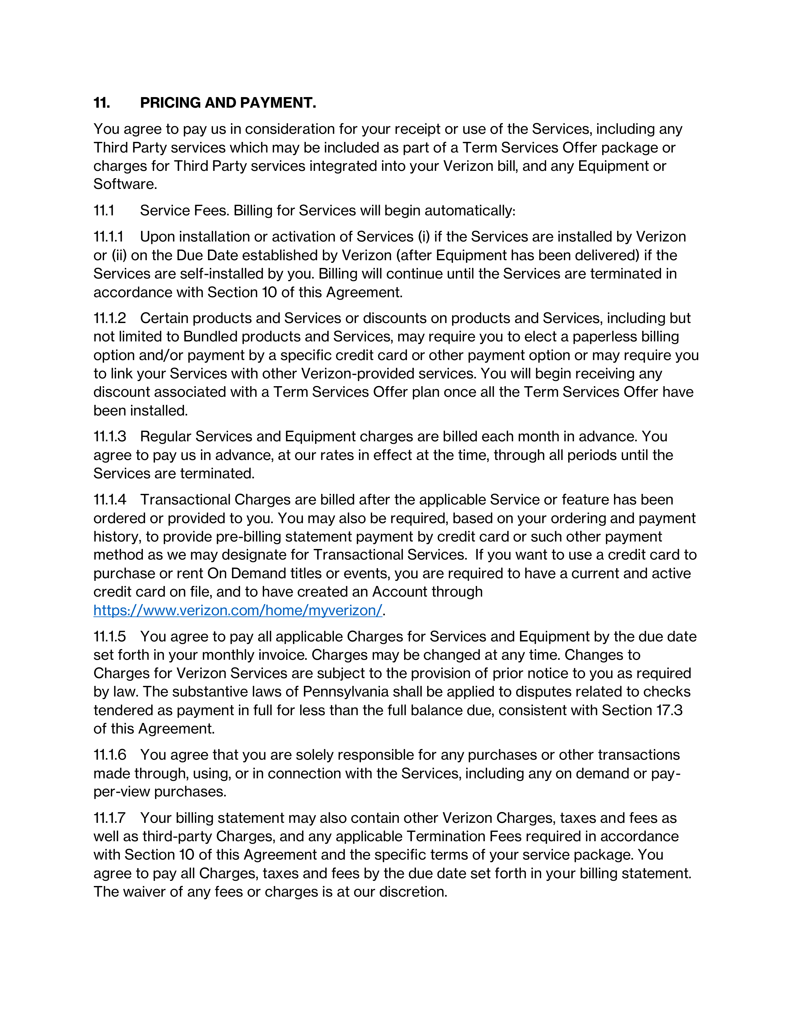 VERIZON CUSTOMER AGREEMENT — page 12