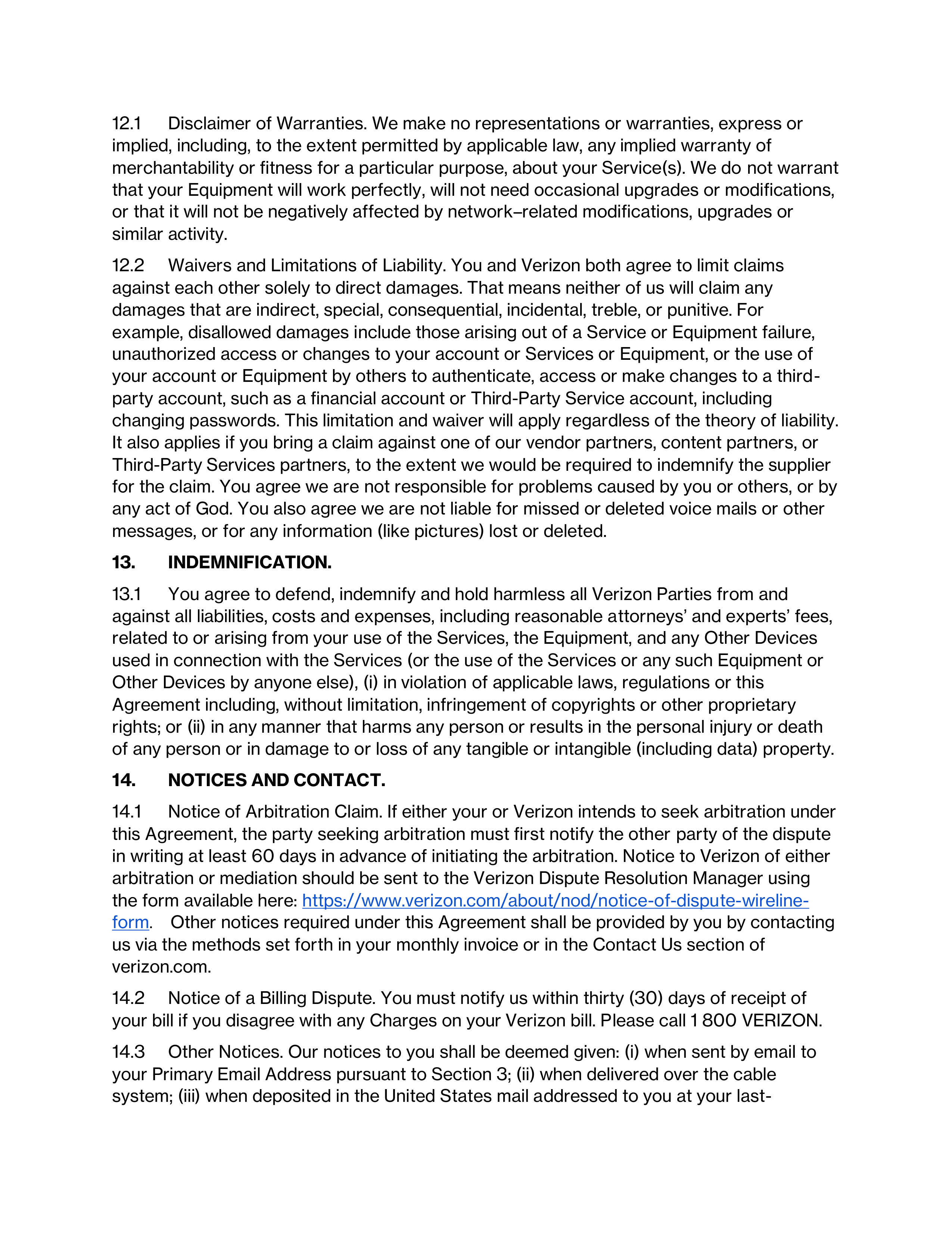 VERIZON CUSTOMER AGREEMENT — page 15