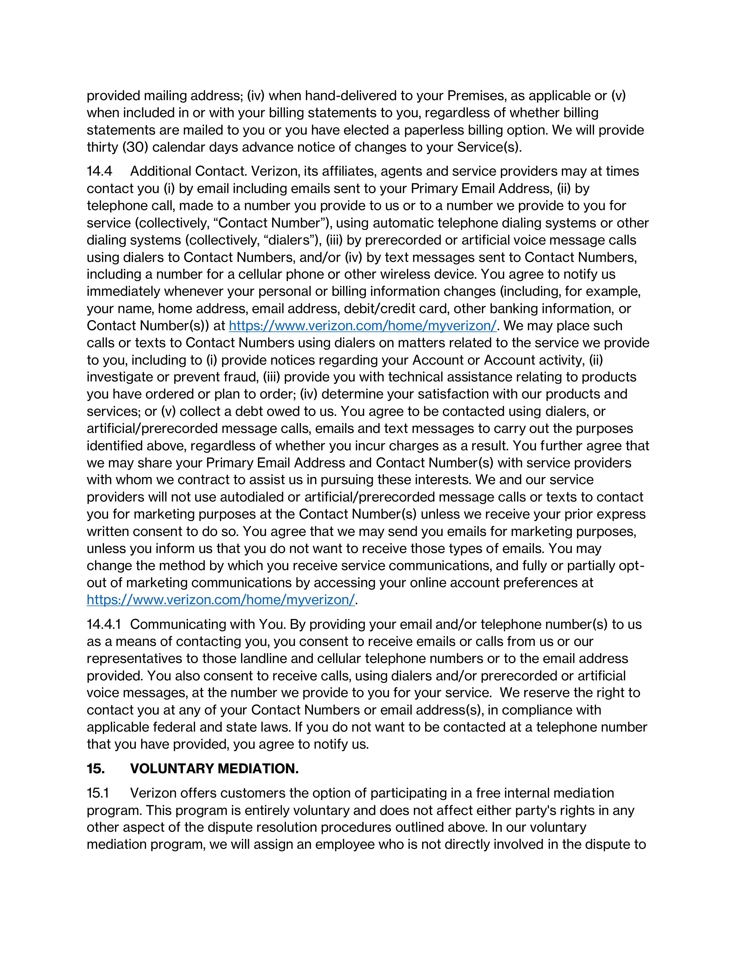 VERIZON CUSTOMER AGREEMENT — page 16