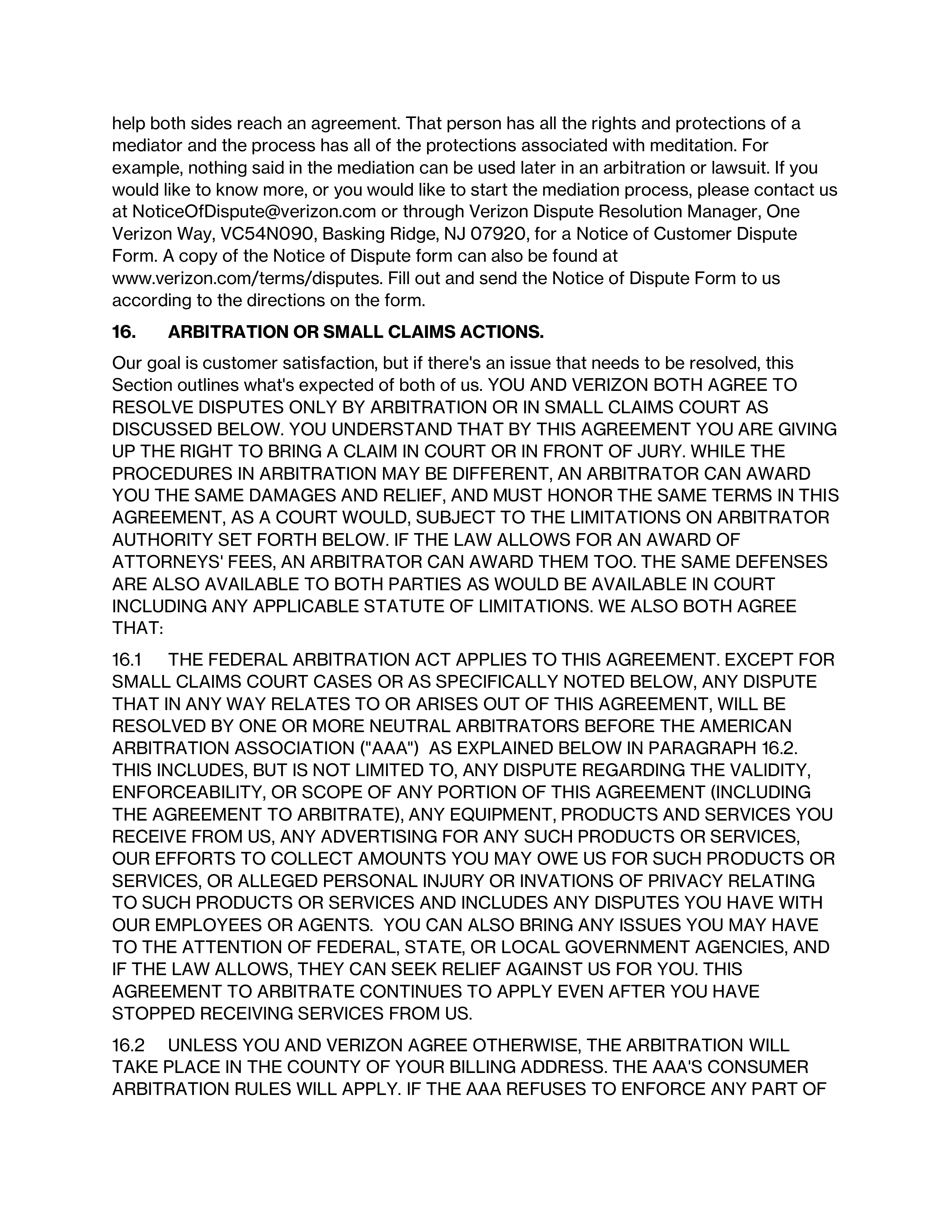 VERIZON CUSTOMER AGREEMENT — page 17