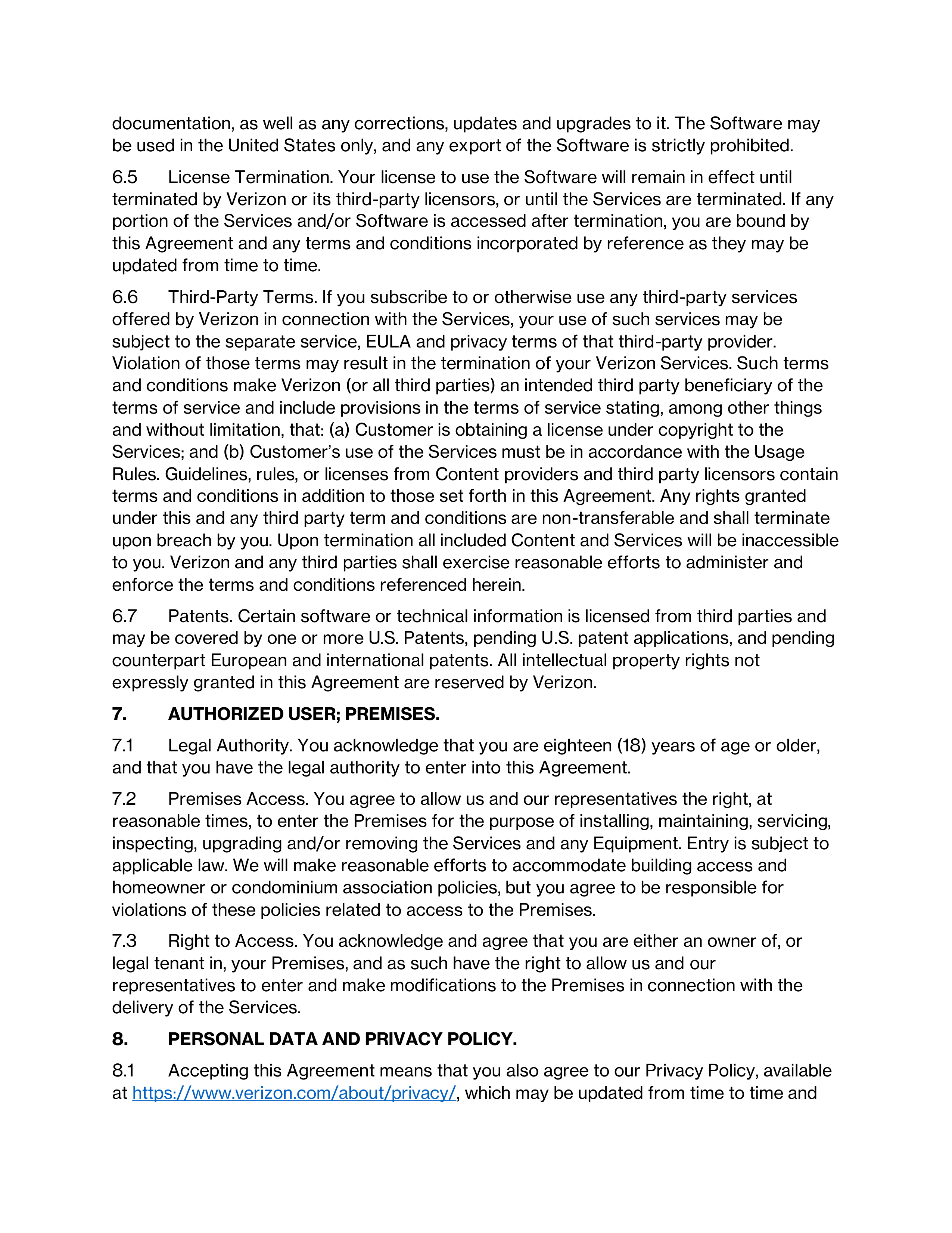 VERIZON CUSTOMER AGREEMENT — page 8