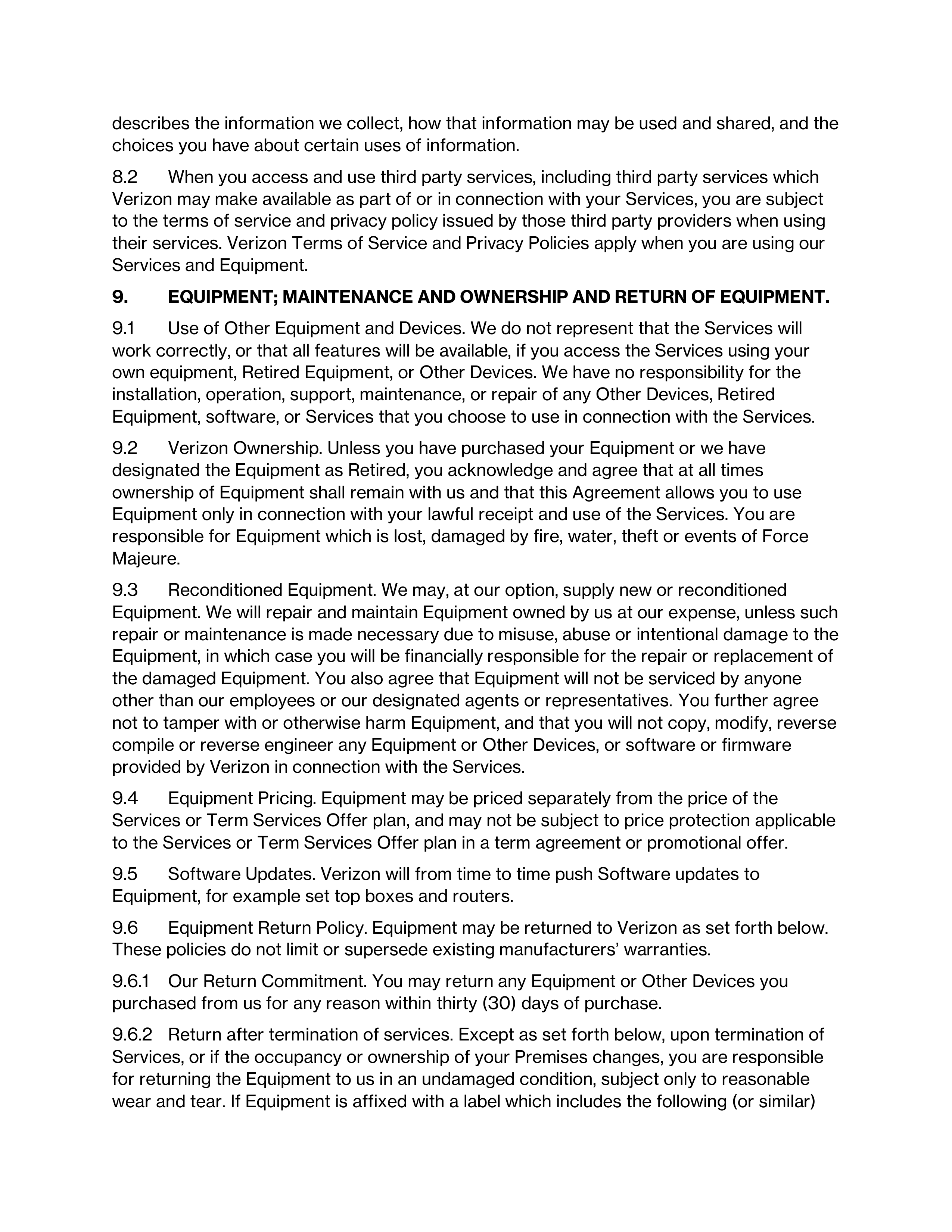 VERIZON CUSTOMER AGREEMENT — page 9