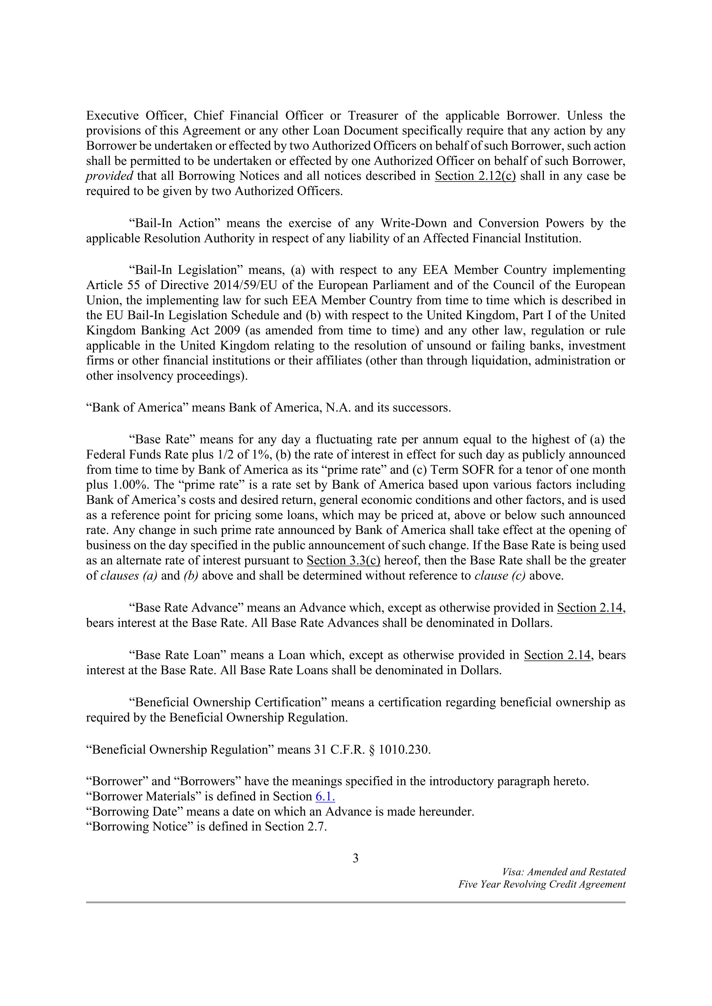 VISA AMENDED AND RESTATED FIVE YEAR REVOLVING CREDIT AGREEMENT — page 10