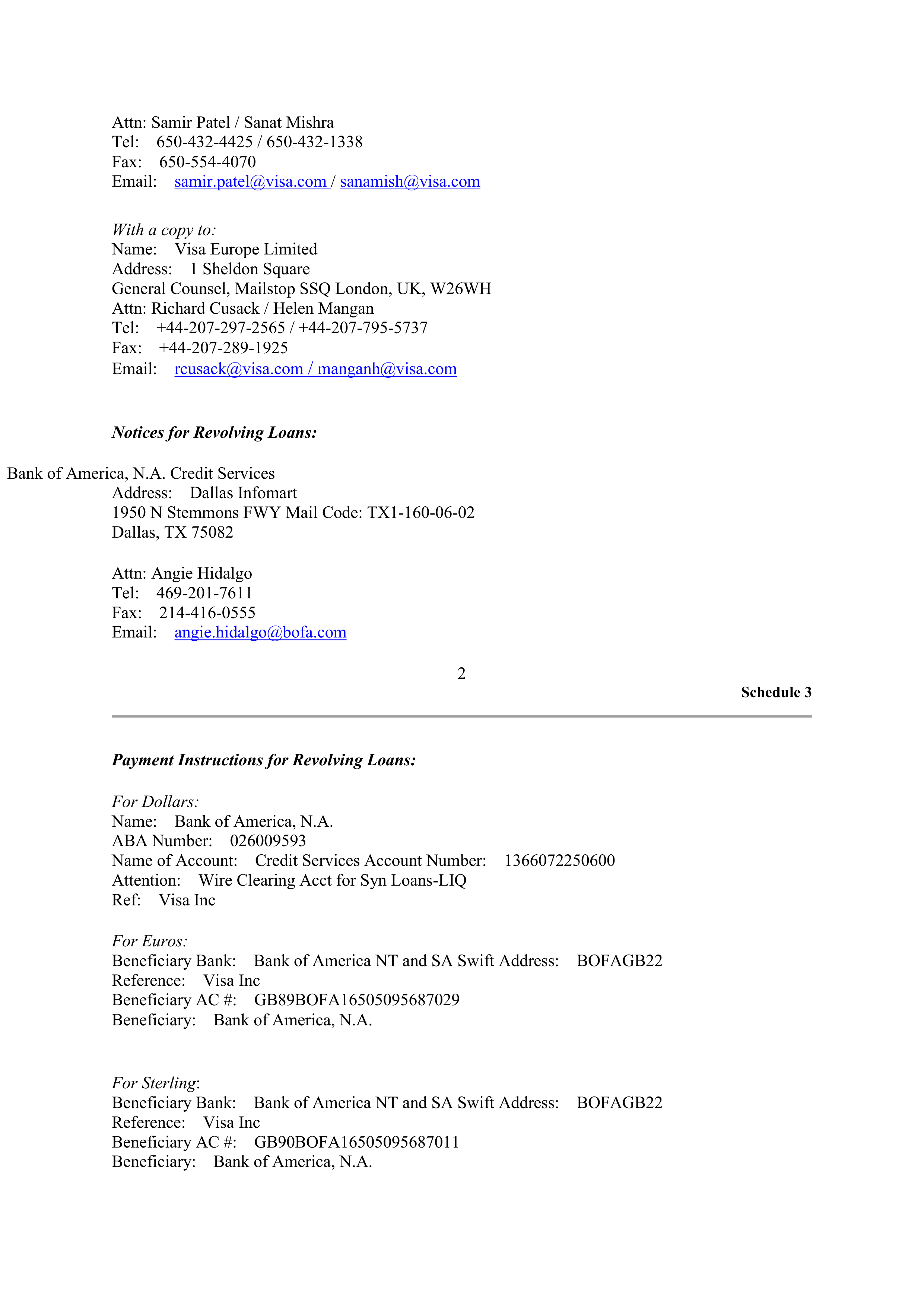 VISA AMENDED AND RESTATED FIVE YEAR REVOLVING CREDIT AGREEMENT — page 102
