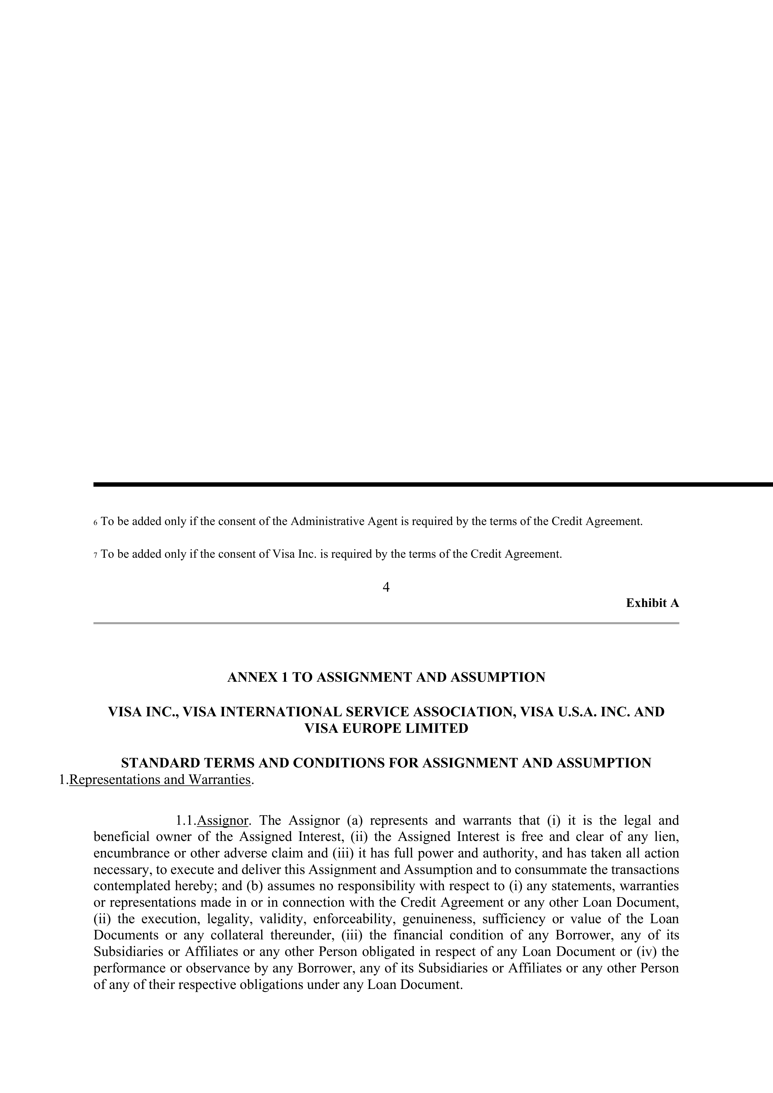 VISA AMENDED AND RESTATED FIVE YEAR REVOLVING CREDIT AGREEMENT — page 107