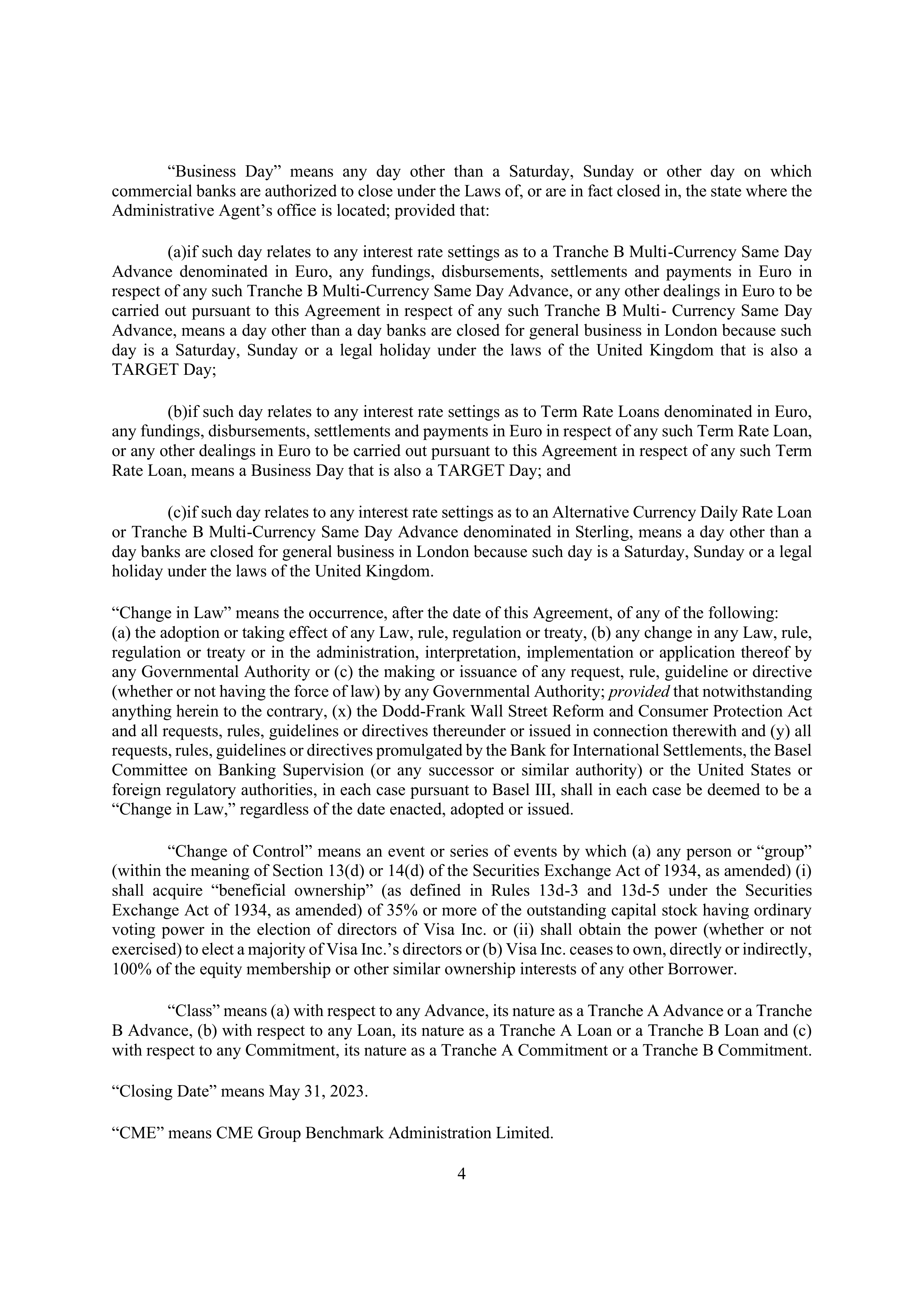 VISA AMENDED AND RESTATED FIVE YEAR REVOLVING CREDIT AGREEMENT — page 11