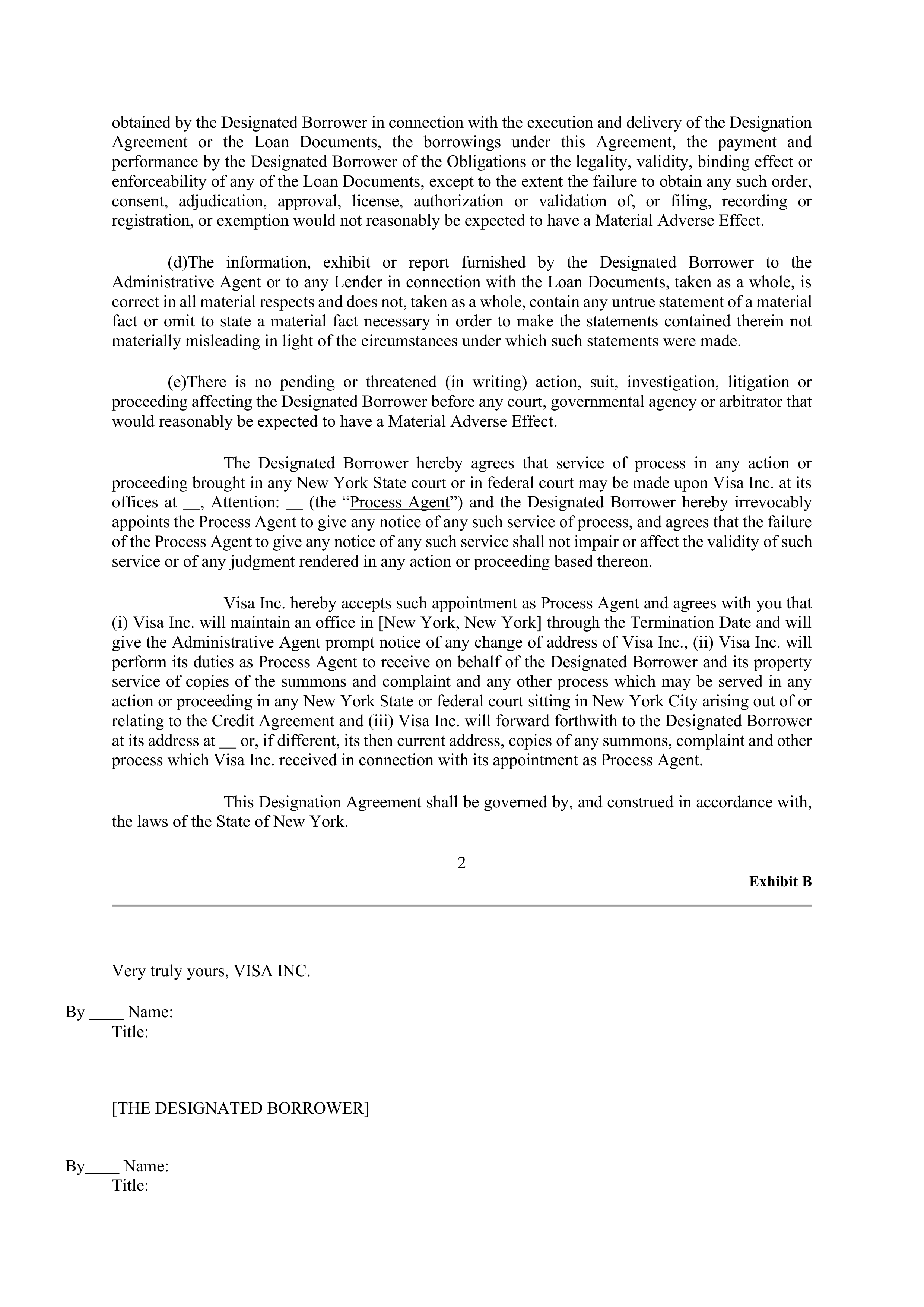 VISA AMENDED AND RESTATED FIVE YEAR REVOLVING CREDIT AGREEMENT — page 110