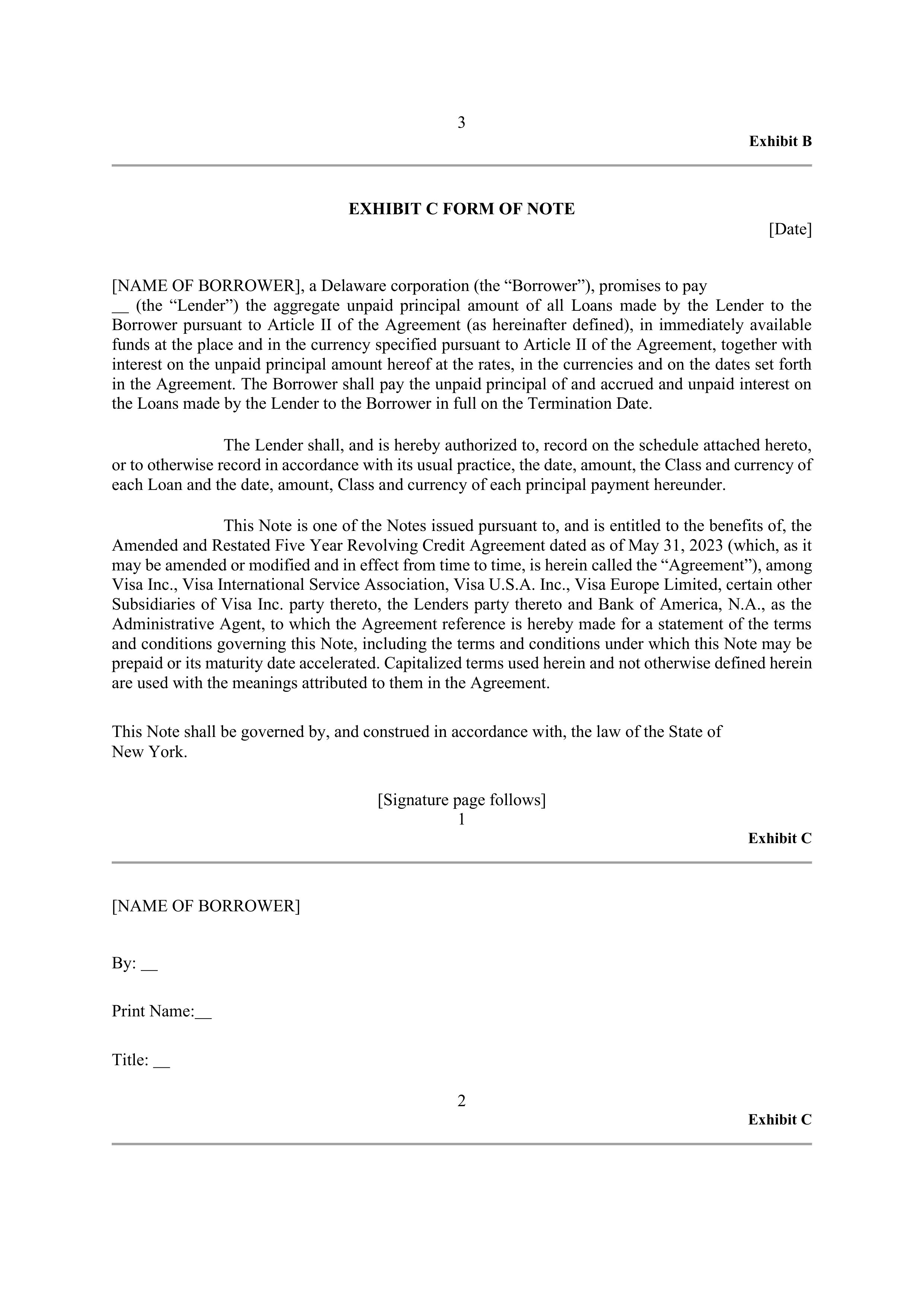 VISA AMENDED AND RESTATED FIVE YEAR REVOLVING CREDIT AGREEMENT — page 111