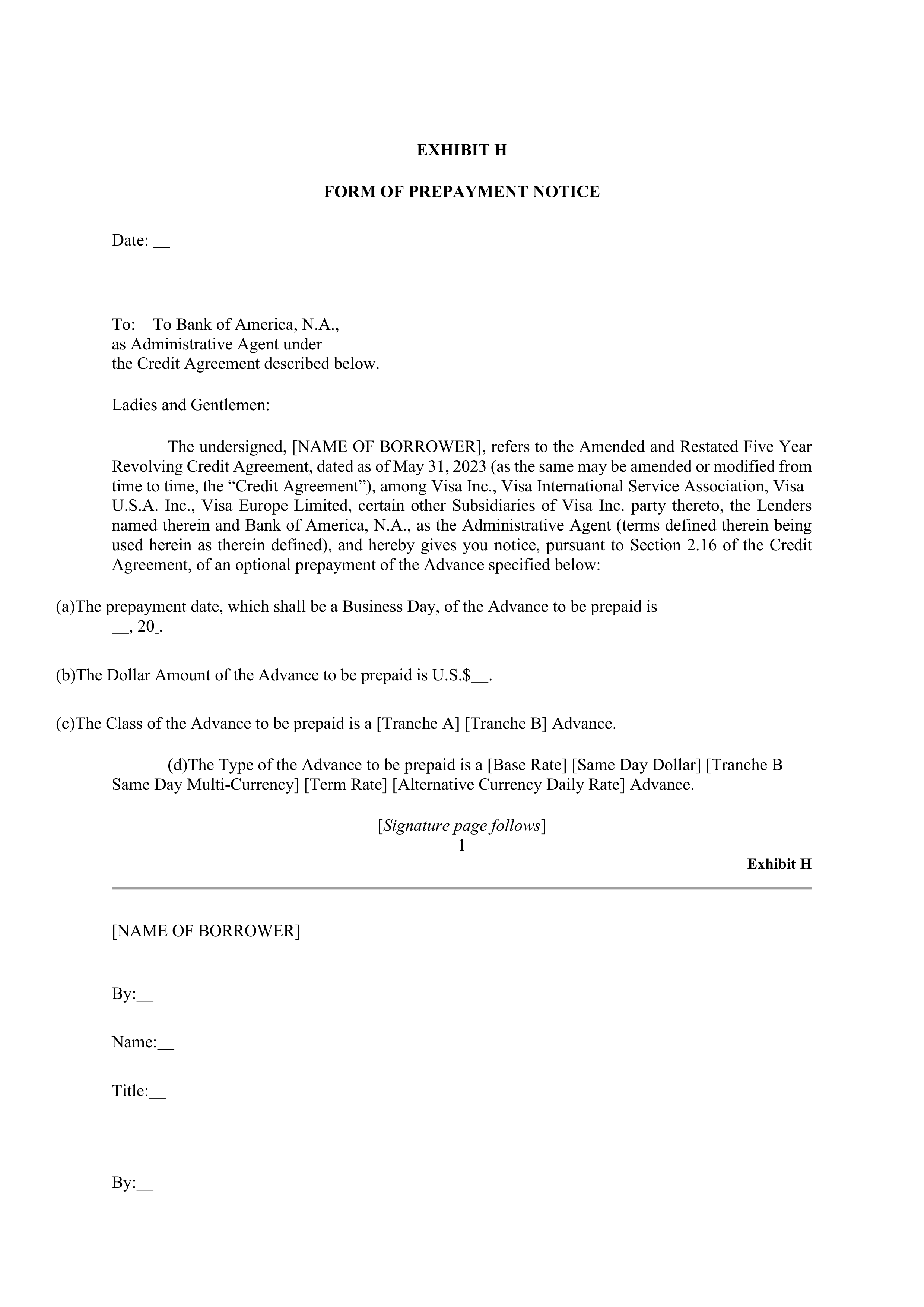 VISA AMENDED AND RESTATED FIVE YEAR REVOLVING CREDIT AGREEMENT — page 119