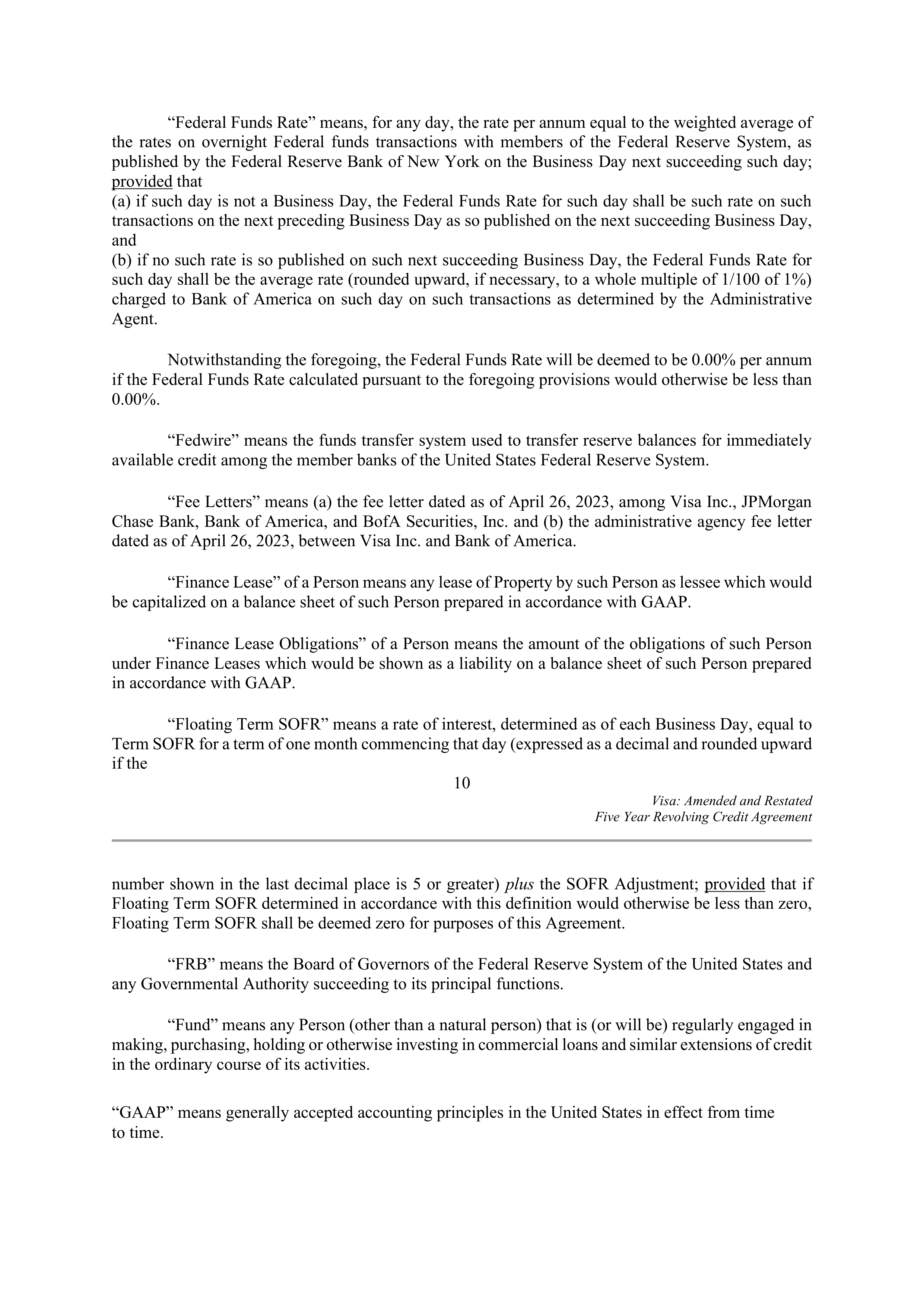 VISA AMENDED AND RESTATED FIVE YEAR REVOLVING CREDIT AGREEMENT — page 18