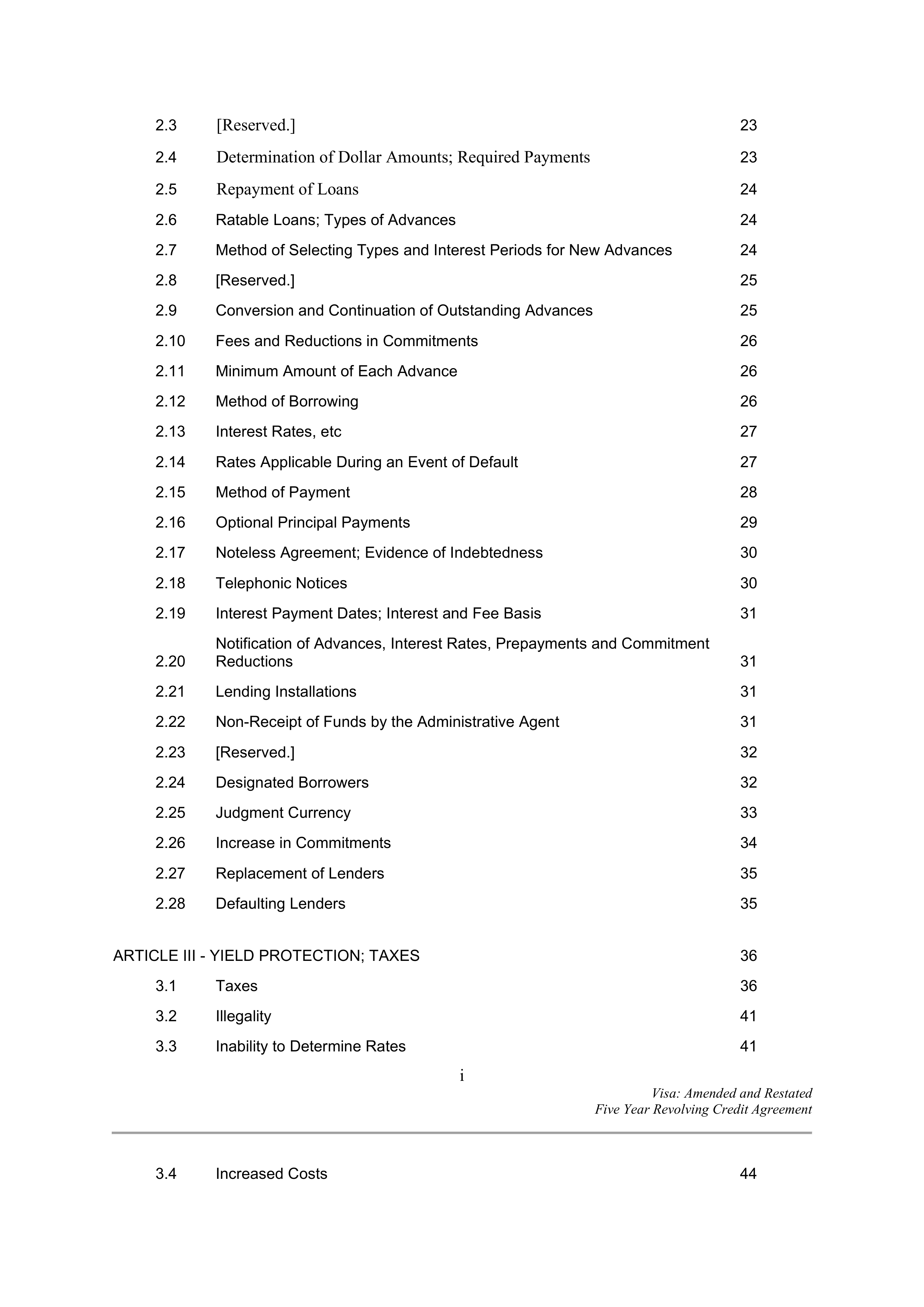 VISA AMENDED AND RESTATED FIVE YEAR REVOLVING CREDIT AGREEMENT — page 3