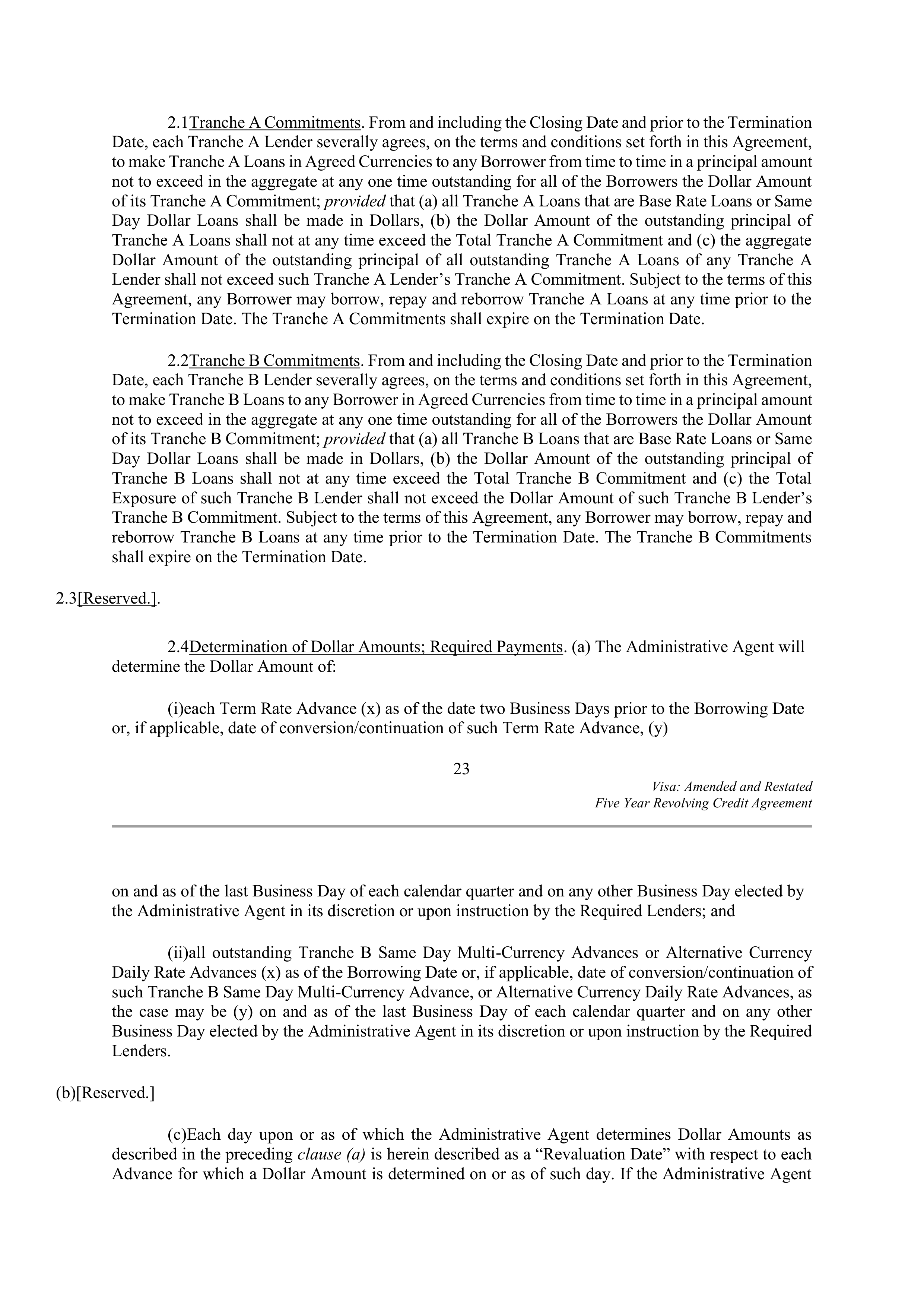 VISA AMENDED AND RESTATED FIVE YEAR REVOLVING CREDIT AGREEMENT — page 32