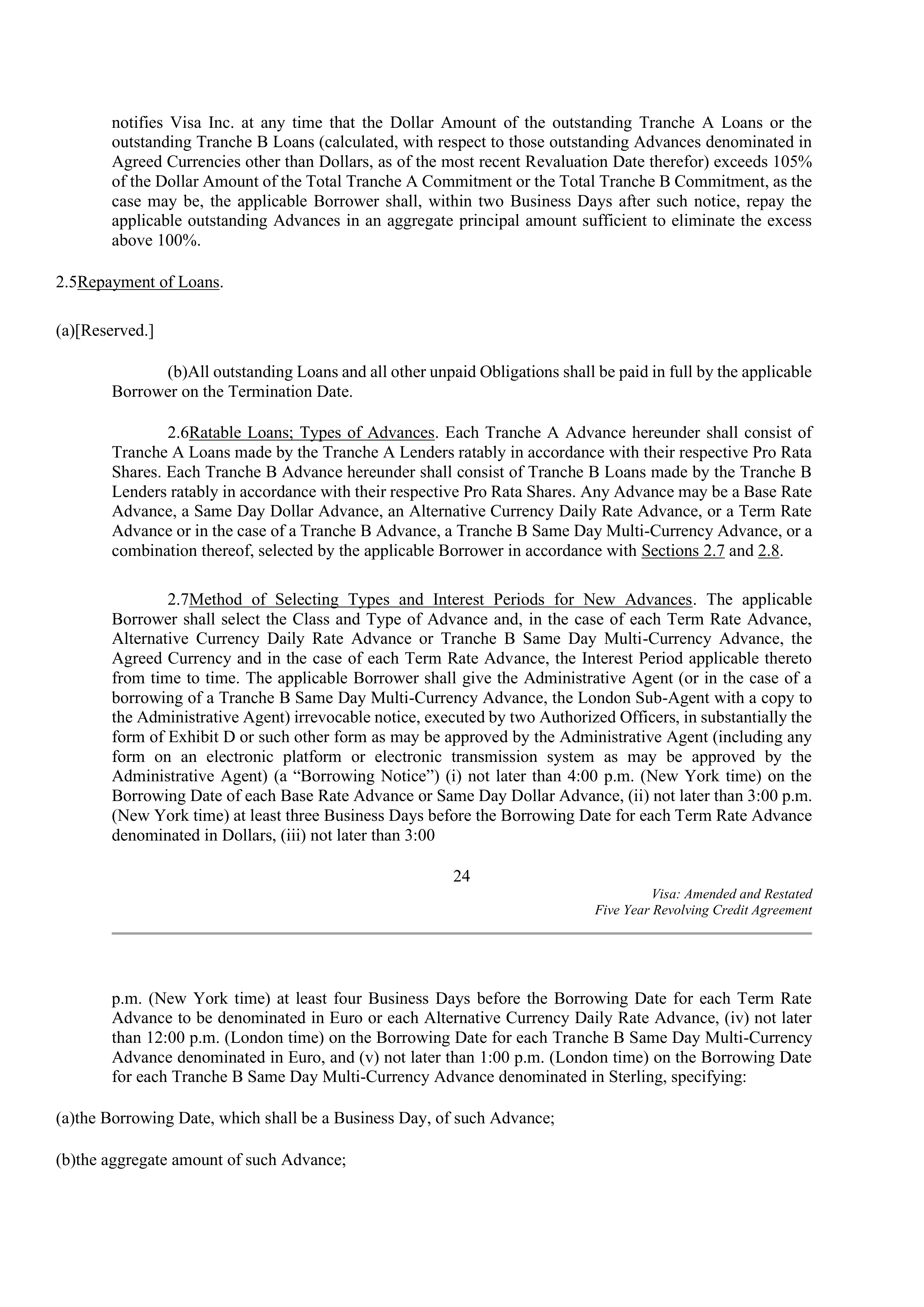VISA AMENDED AND RESTATED FIVE YEAR REVOLVING CREDIT AGREEMENT — page 33