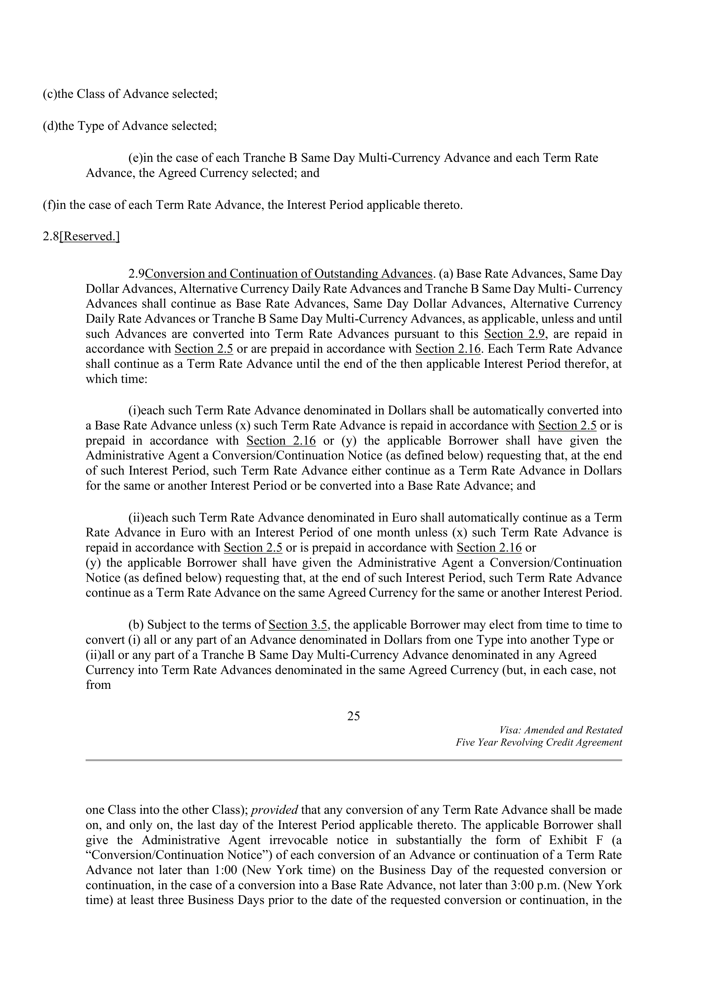 VISA AMENDED AND RESTATED FIVE YEAR REVOLVING CREDIT AGREEMENT — page 34