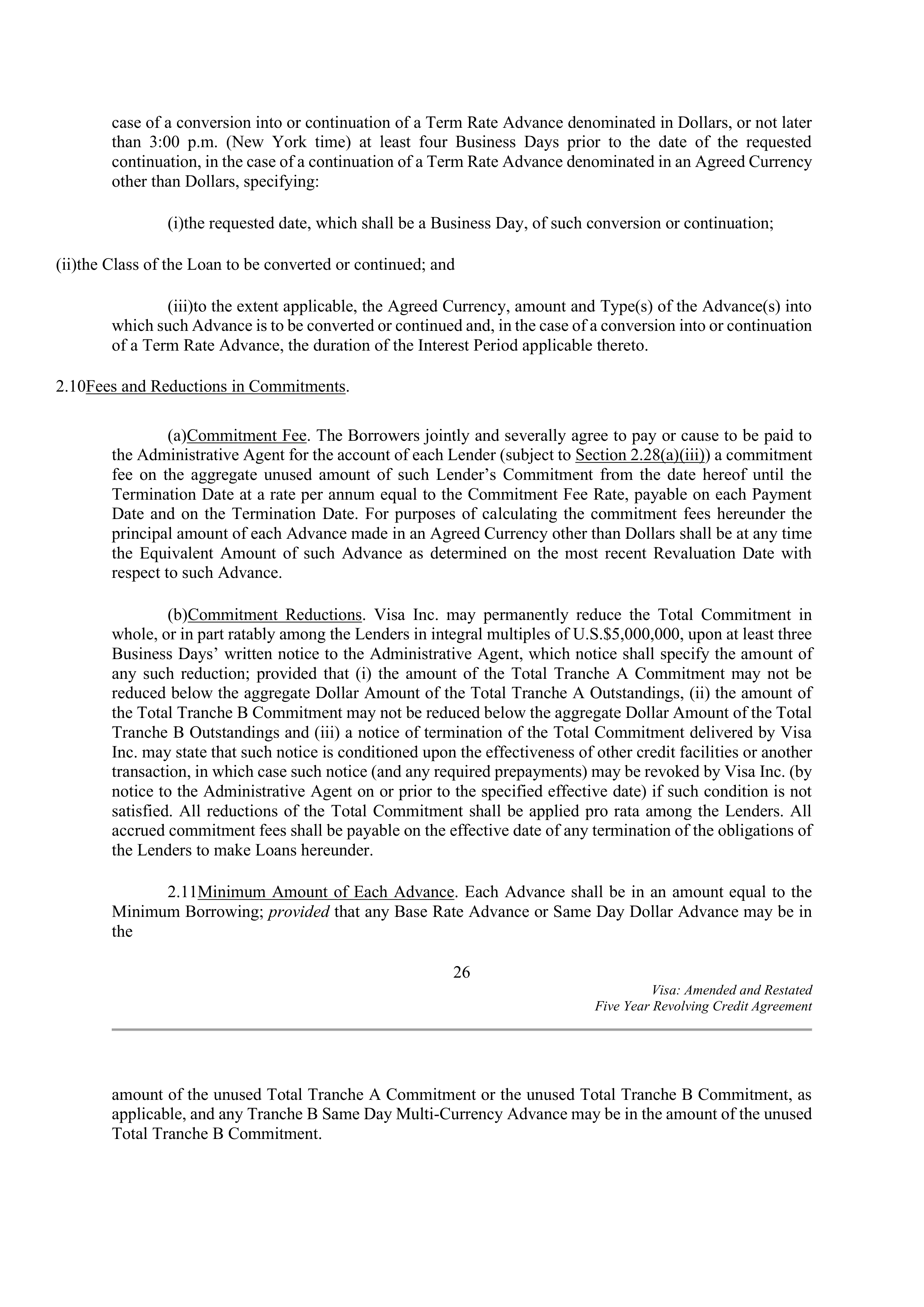 VISA AMENDED AND RESTATED FIVE YEAR REVOLVING CREDIT AGREEMENT — page 35
