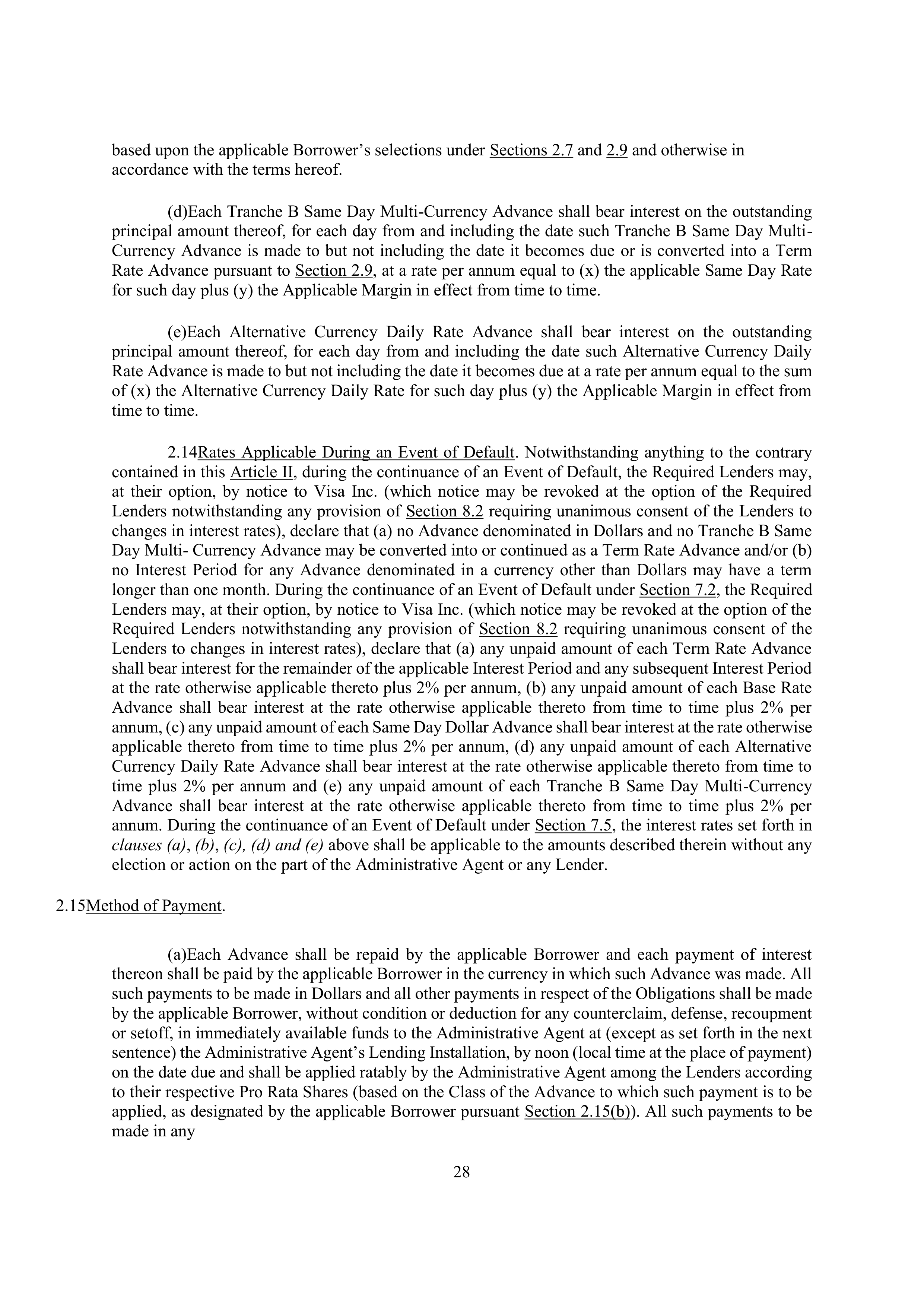 VISA AMENDED AND RESTATED FIVE YEAR REVOLVING CREDIT AGREEMENT — page 37