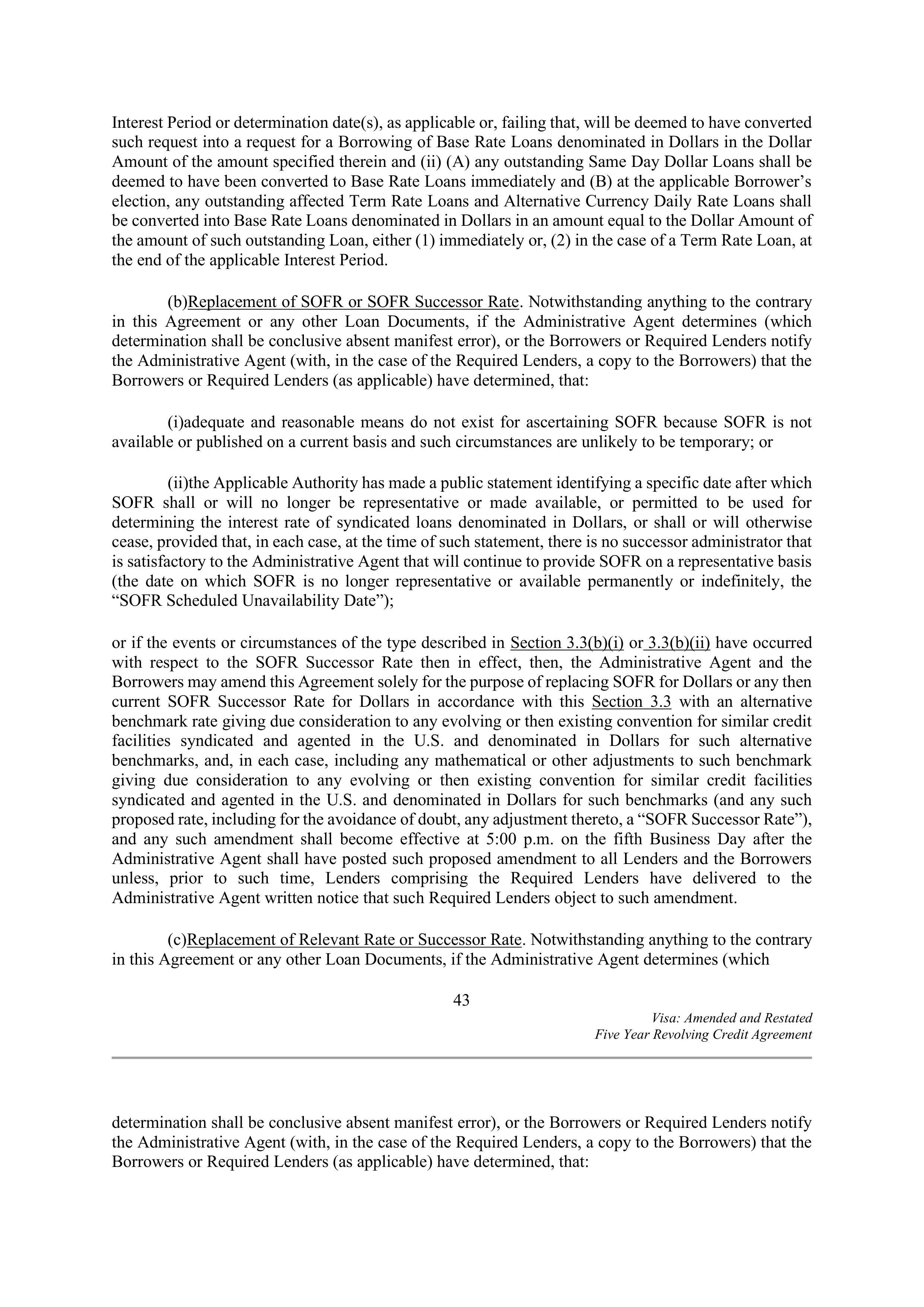VISA AMENDED AND RESTATED FIVE YEAR REVOLVING CREDIT AGREEMENT — page 53