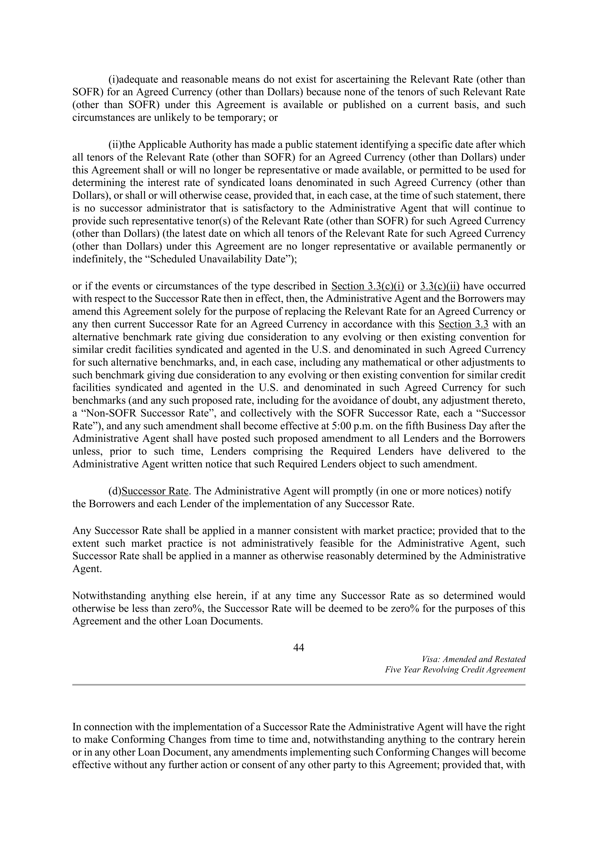 VISA AMENDED AND RESTATED FIVE YEAR REVOLVING CREDIT AGREEMENT — page 54