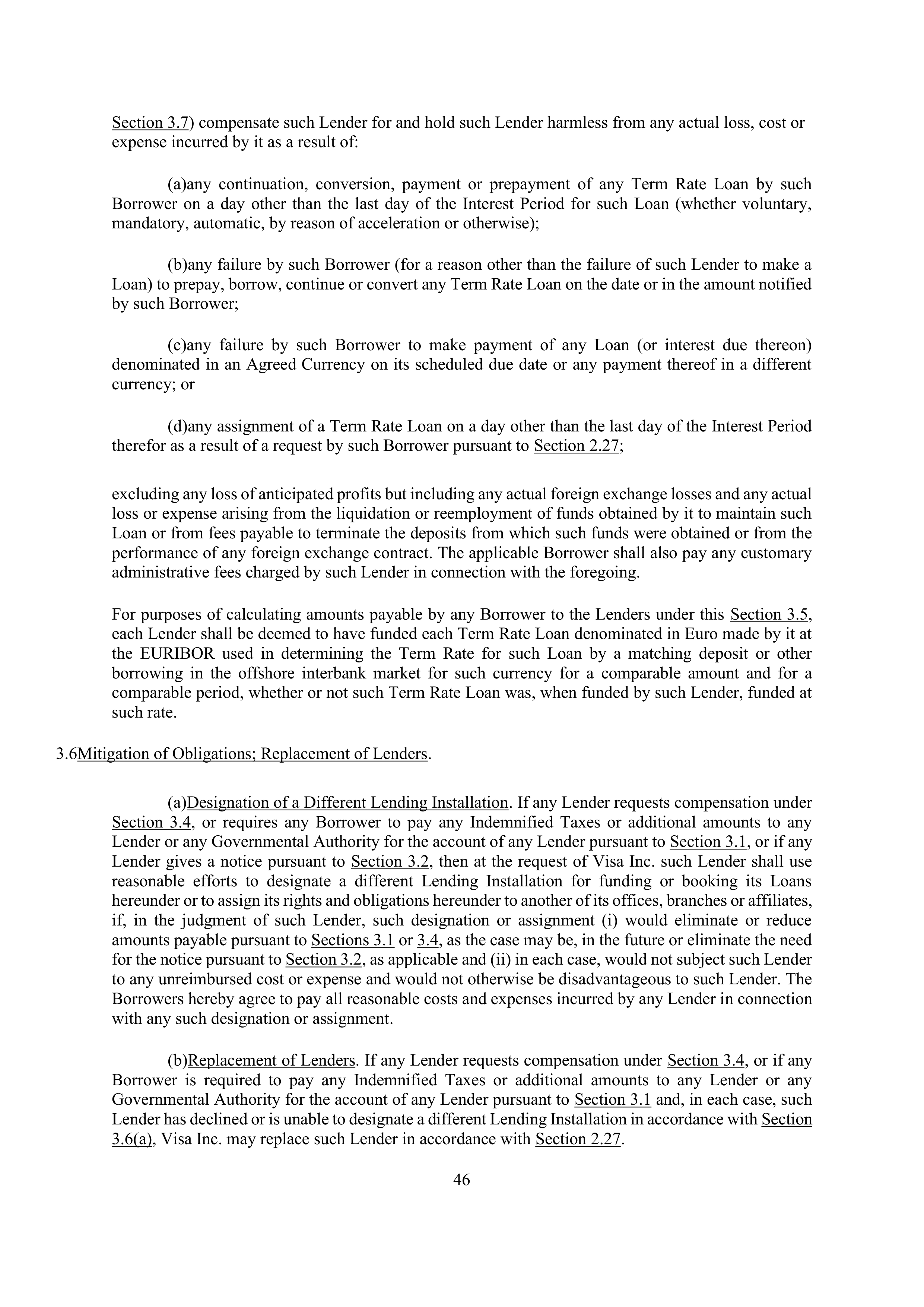 VISA AMENDED AND RESTATED FIVE YEAR REVOLVING CREDIT AGREEMENT — page 56