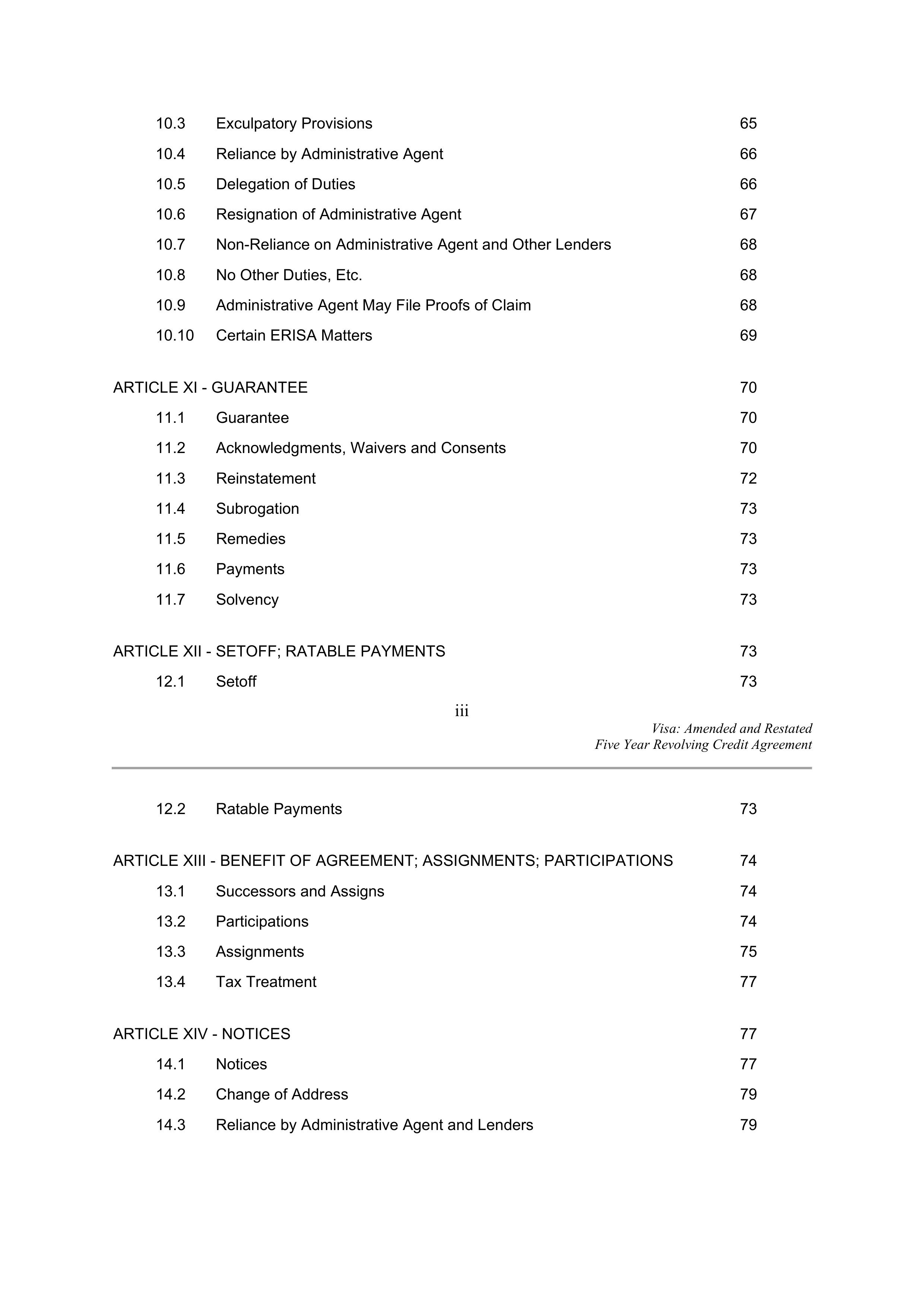 VISA AMENDED AND RESTATED FIVE YEAR REVOLVING CREDIT AGREEMENT — page 6