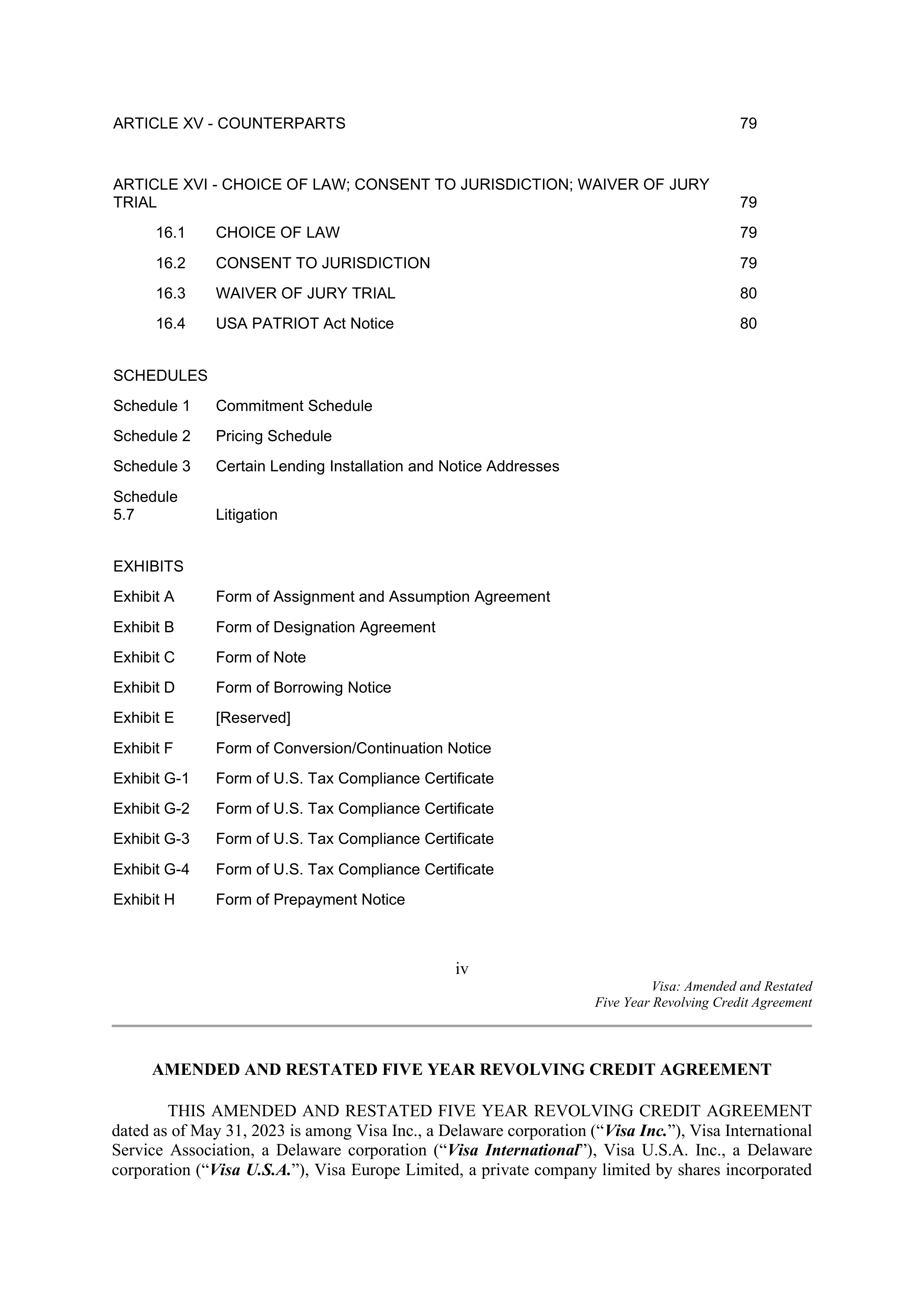 VISA AMENDED AND RESTATED FIVE YEAR REVOLVING CREDIT AGREEMENT — page 7