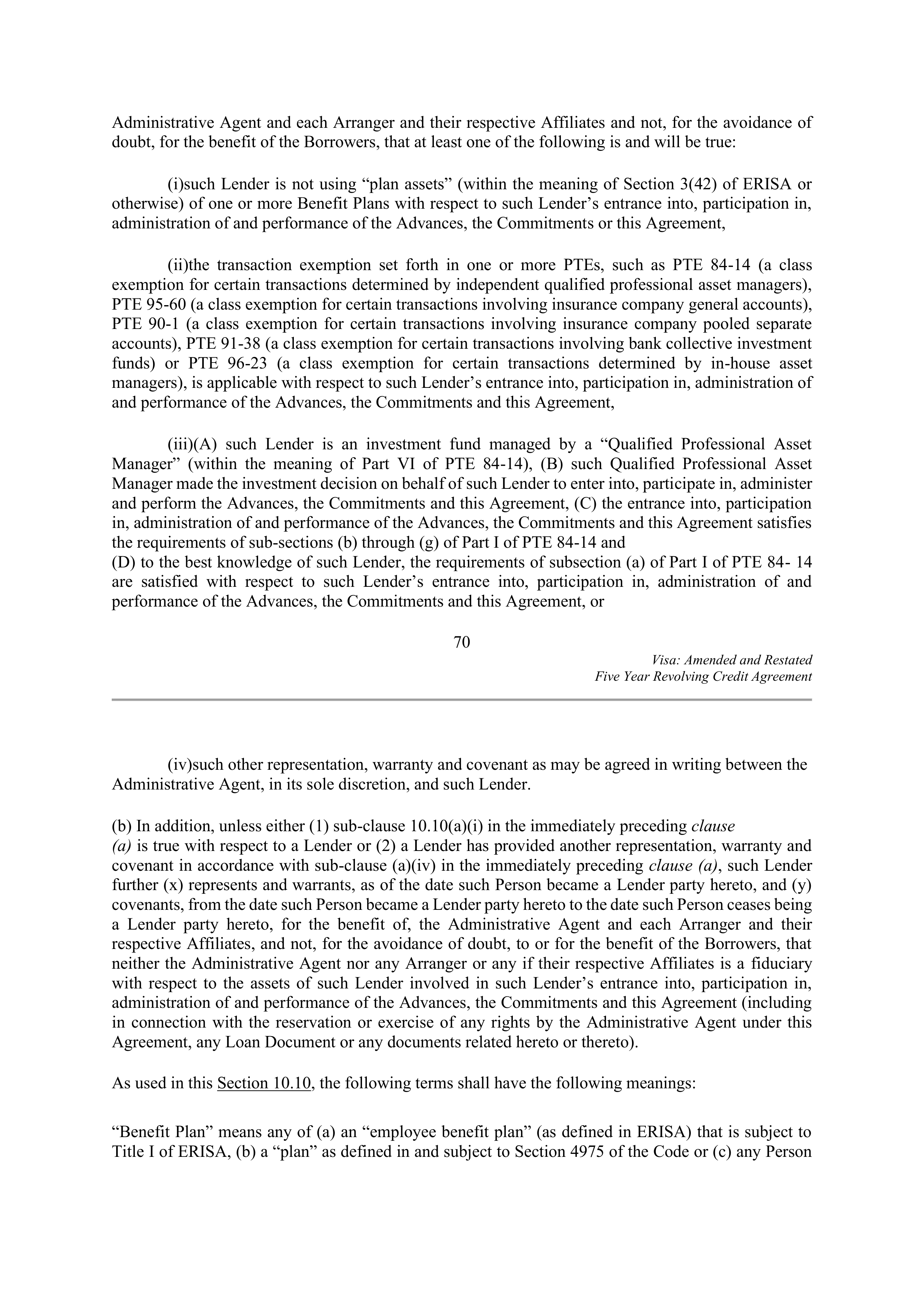 VISA AMENDED AND RESTATED FIVE YEAR REVOLVING CREDIT AGREEMENT — page 81