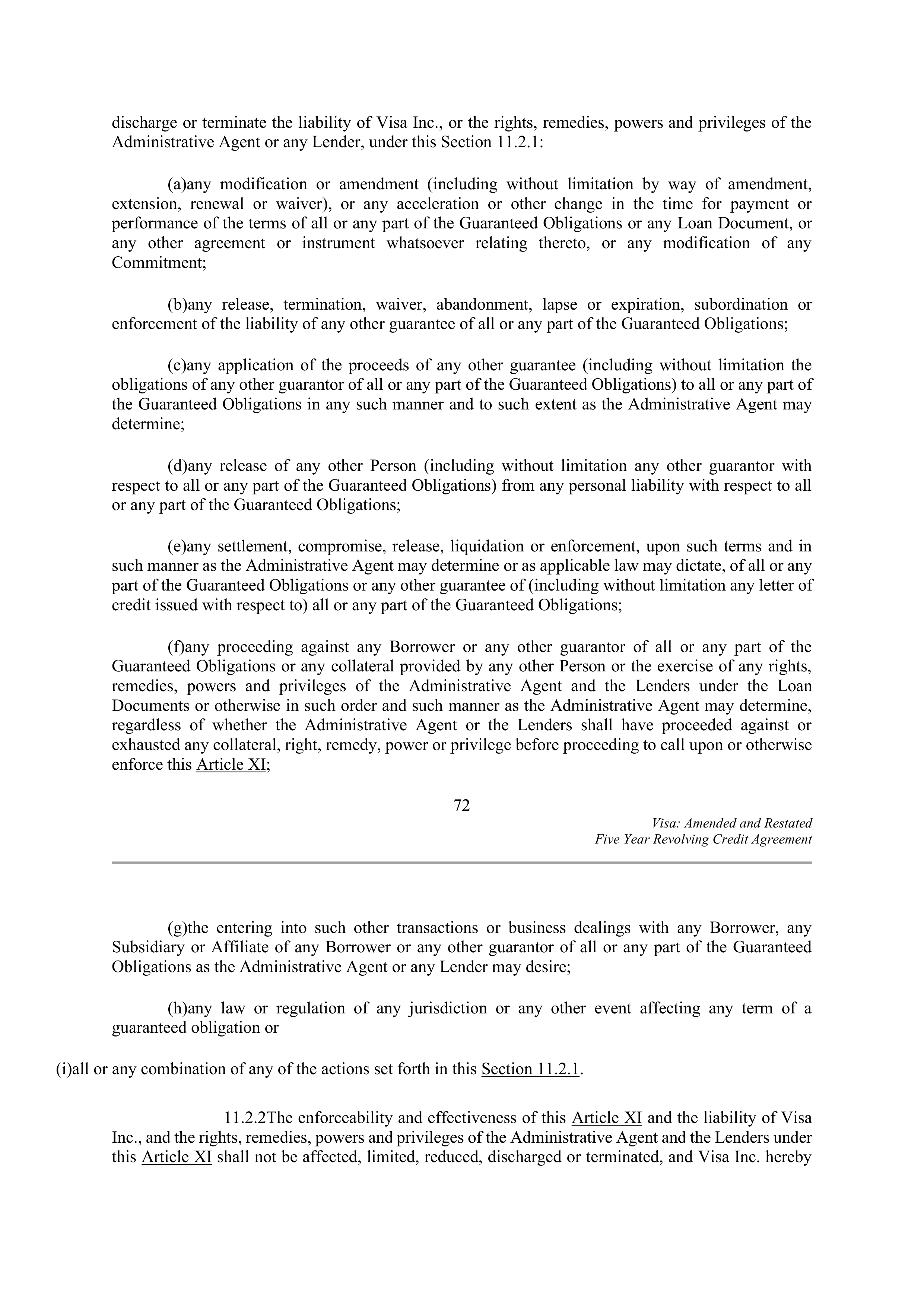 VISA AMENDED AND RESTATED FIVE YEAR REVOLVING CREDIT AGREEMENT — page 83