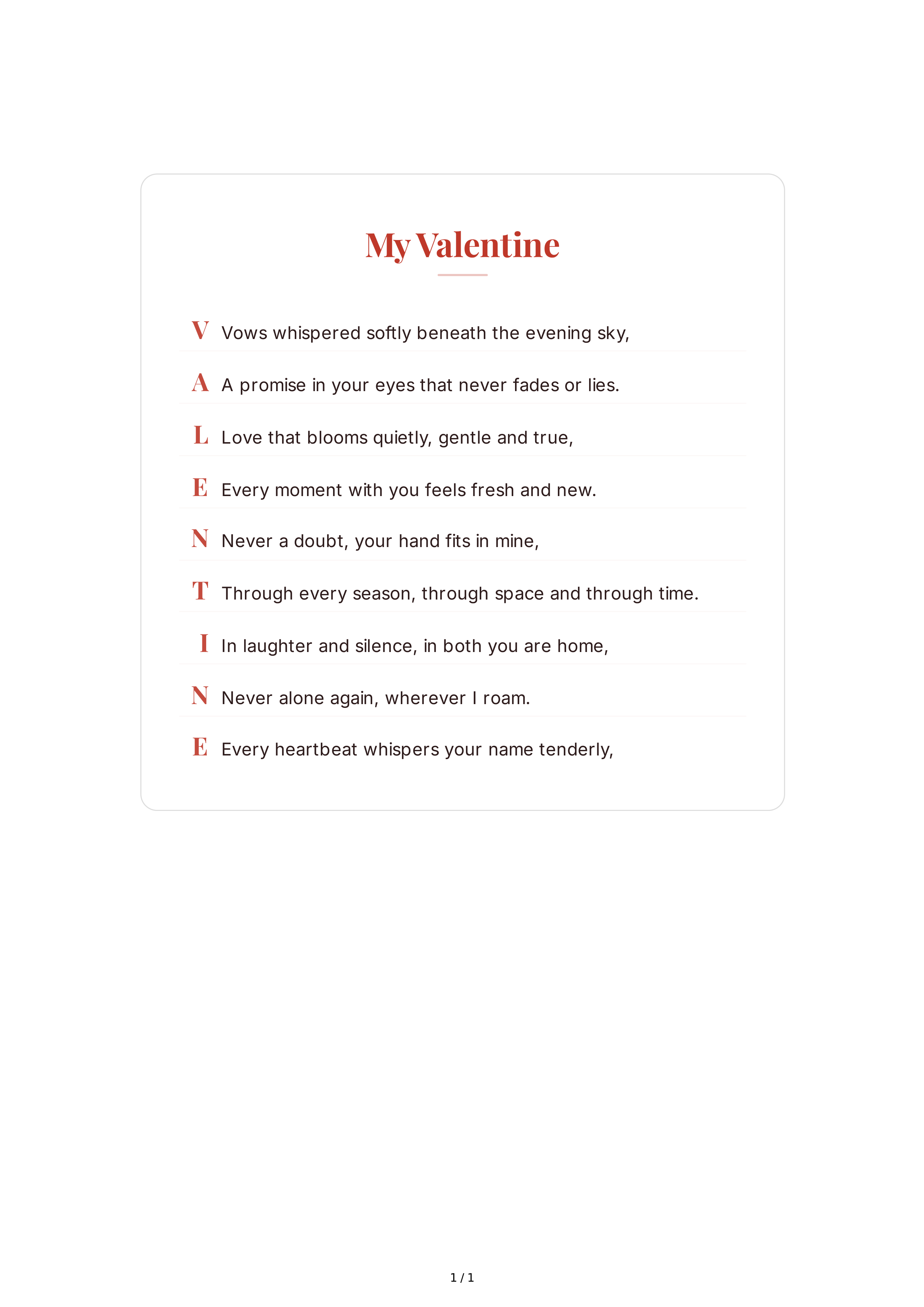 Valentine's Day Acrostic Poem — page 1