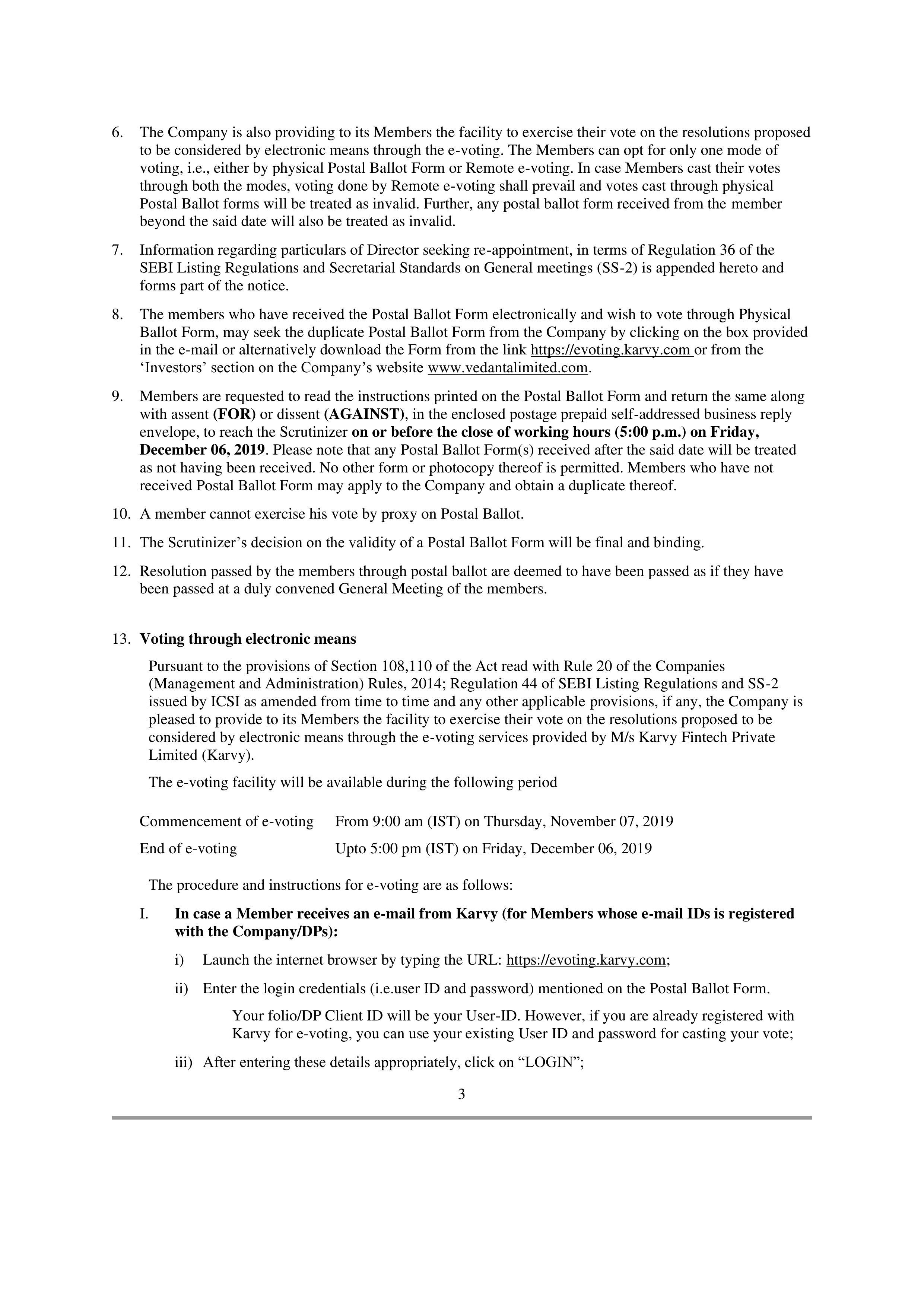 Vedanta Postal Ballot Notice — page 3