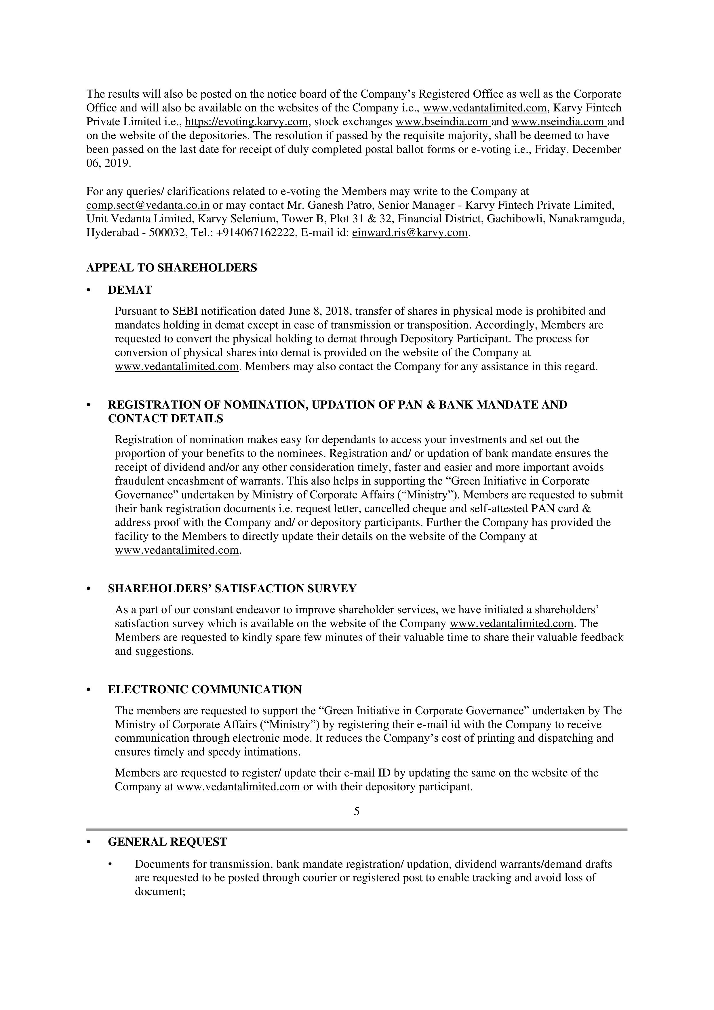 Vedanta Postal Ballot Notice — page 5