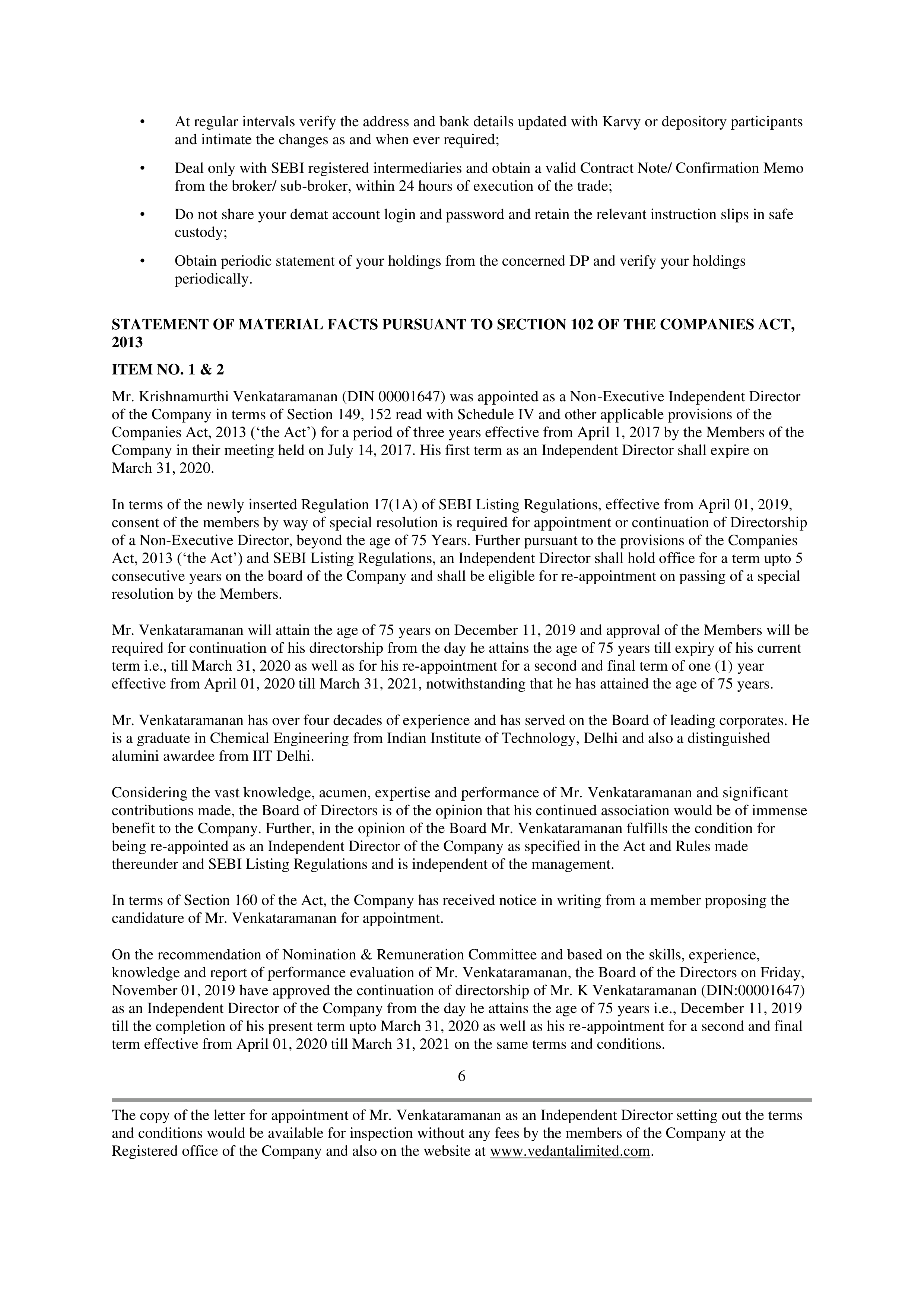 Vedanta Postal Ballot Notice — page 6